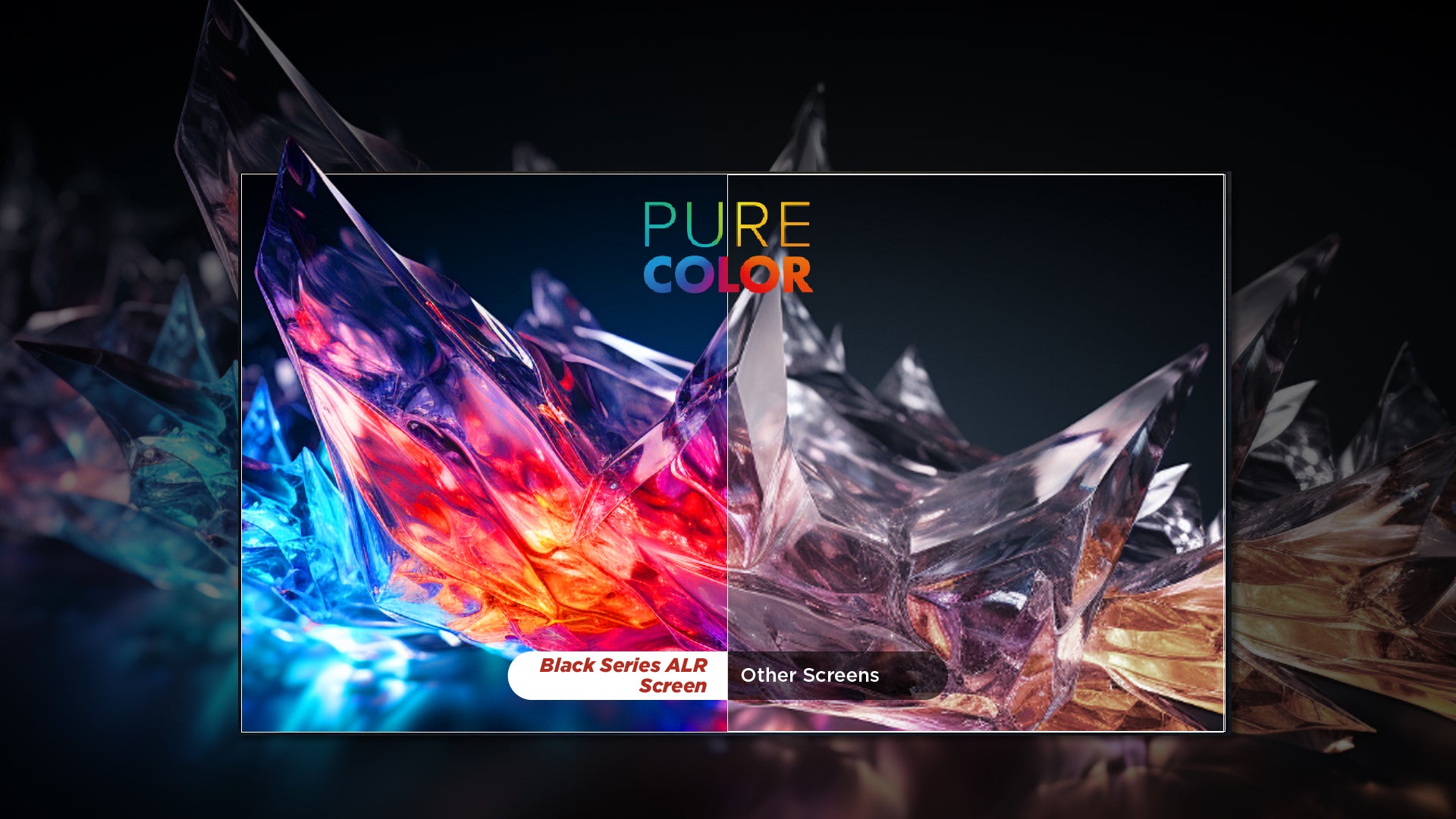 Side-by-side color comparison: Black Series ALR Screen demonstrating true-to-life color reproduction without shifts