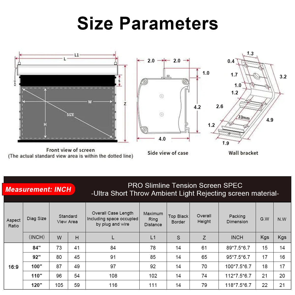 VividStorm Pro Slimline Tension motorisée Drop Down Down Ultra Courte Focale ALR Vidéoprojecteur Écran