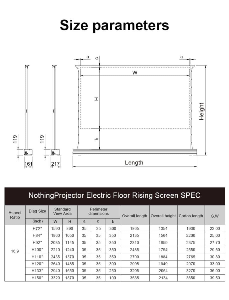 NothingProjector Black Series Motorized Floor Rising Screen For Ultra Short Throw Projector - Nothingprojector