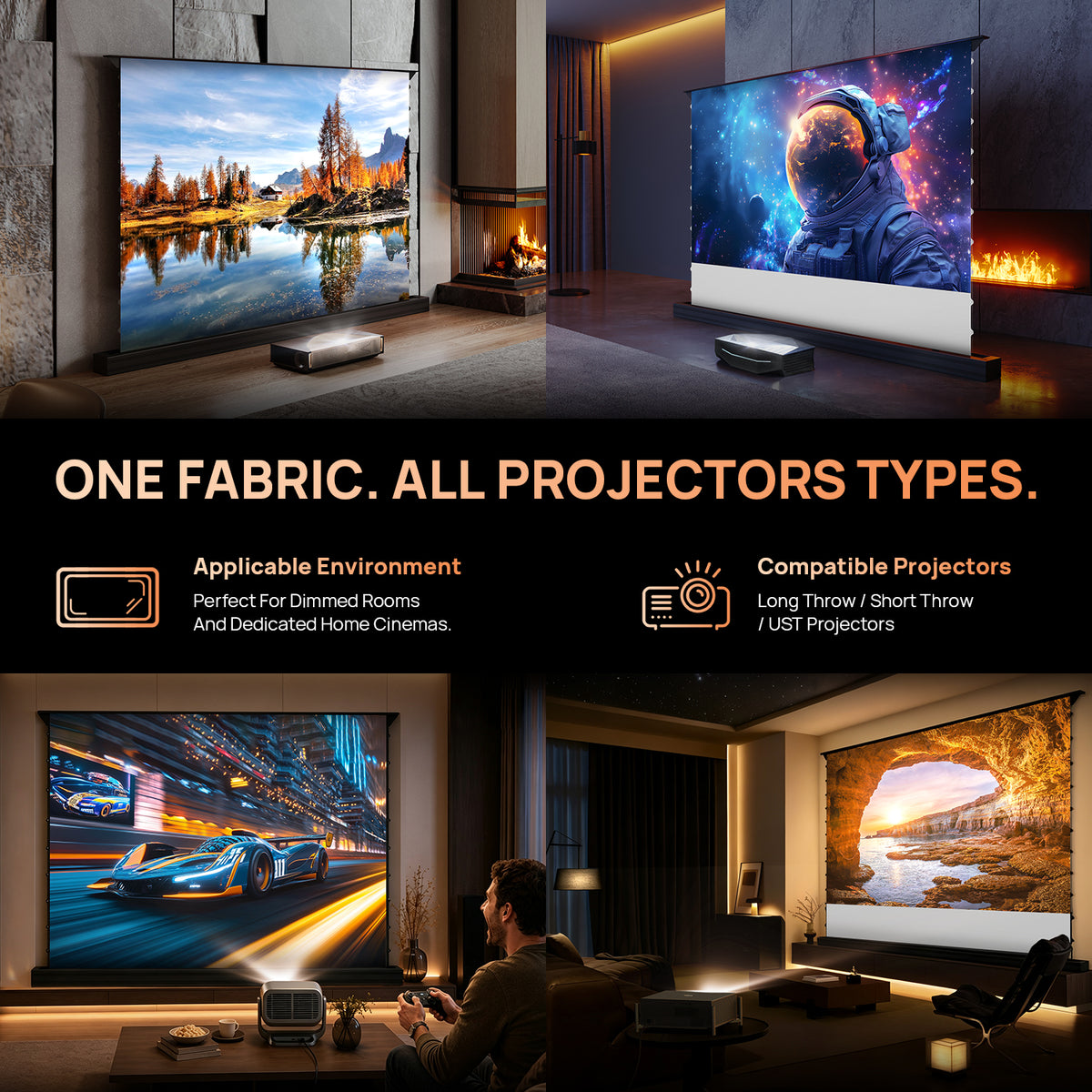 100''-120'' NothingProjector Matte White Motorized Floor Rising Screen For Long/Short/UST Projector