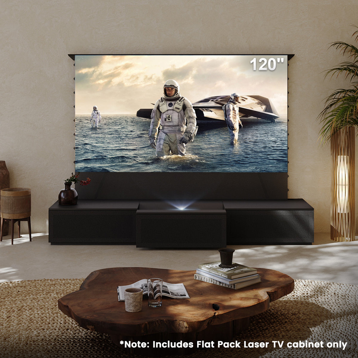 100"-120" Shore Black Motorized Laser TV Flat Pack Cabinet