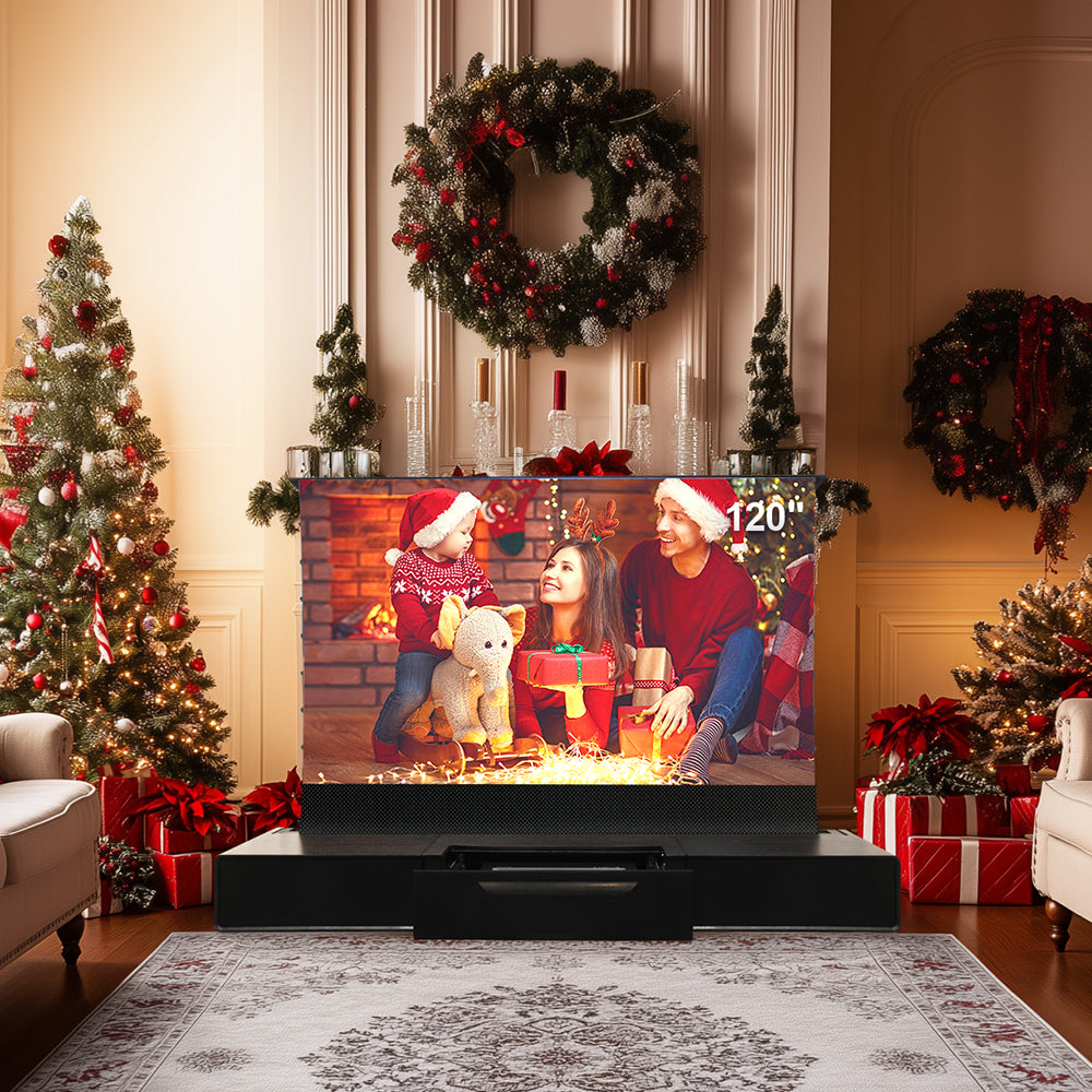 Shore ROLATV Rollable Wood Grain Laser TV Cabinet + Motorized Floor Rising Screen bundle