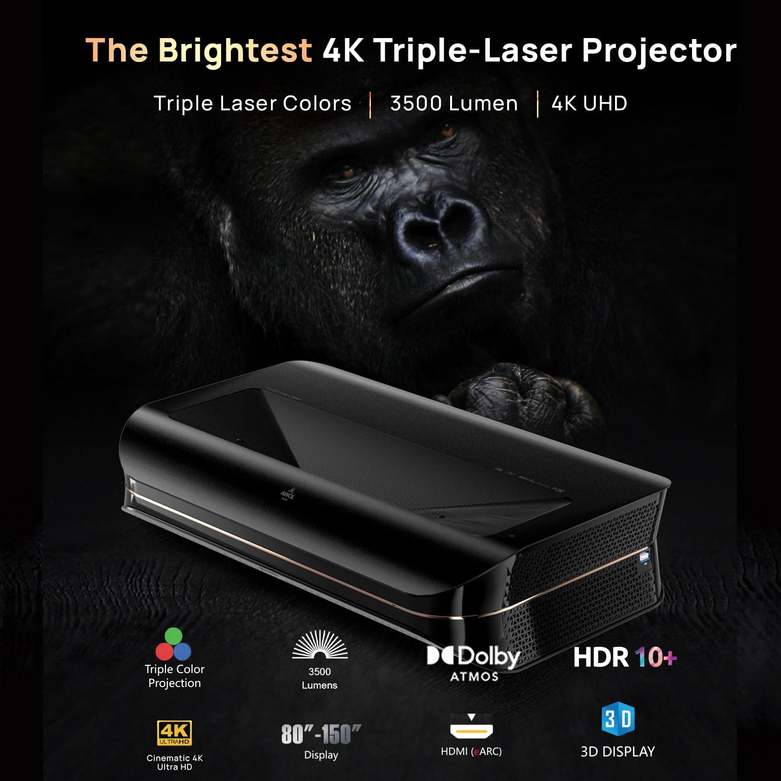 AWOL Vision LTV-3500 Pro 4K Ultra Short Throw Laser Projector 3500 Lumens