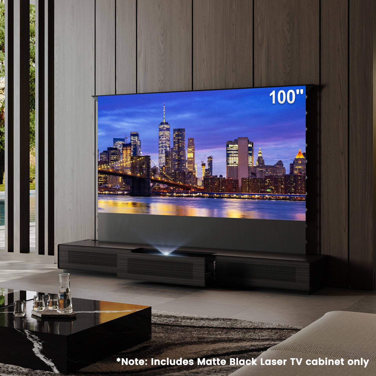 Shore Matte Laser TV Cabinet: Motorized UST TV Stands | Black/White