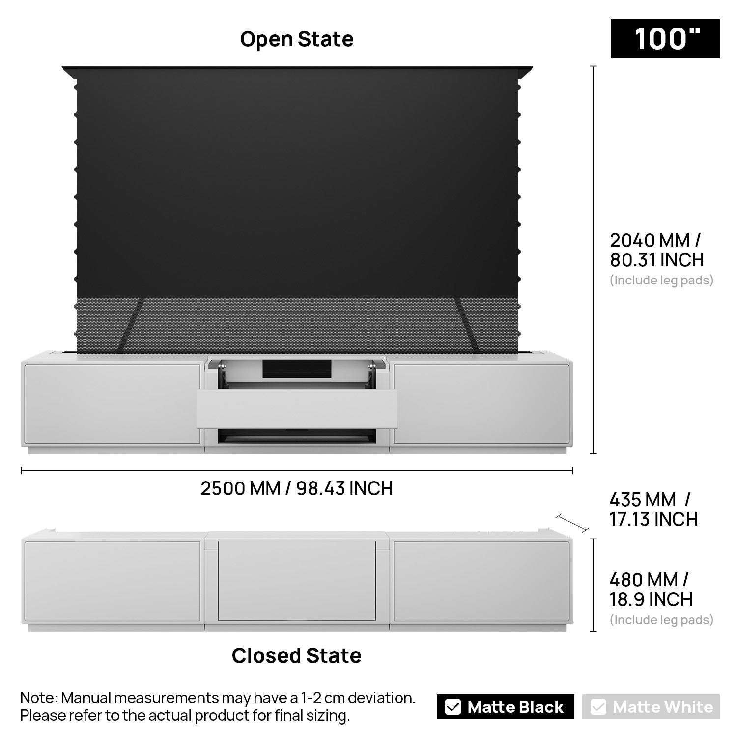 Shore Mattes Smart Laser TV Lowboard mit Klappdesign für Ultrakurzdistanz-Beamer (Vormontiert)