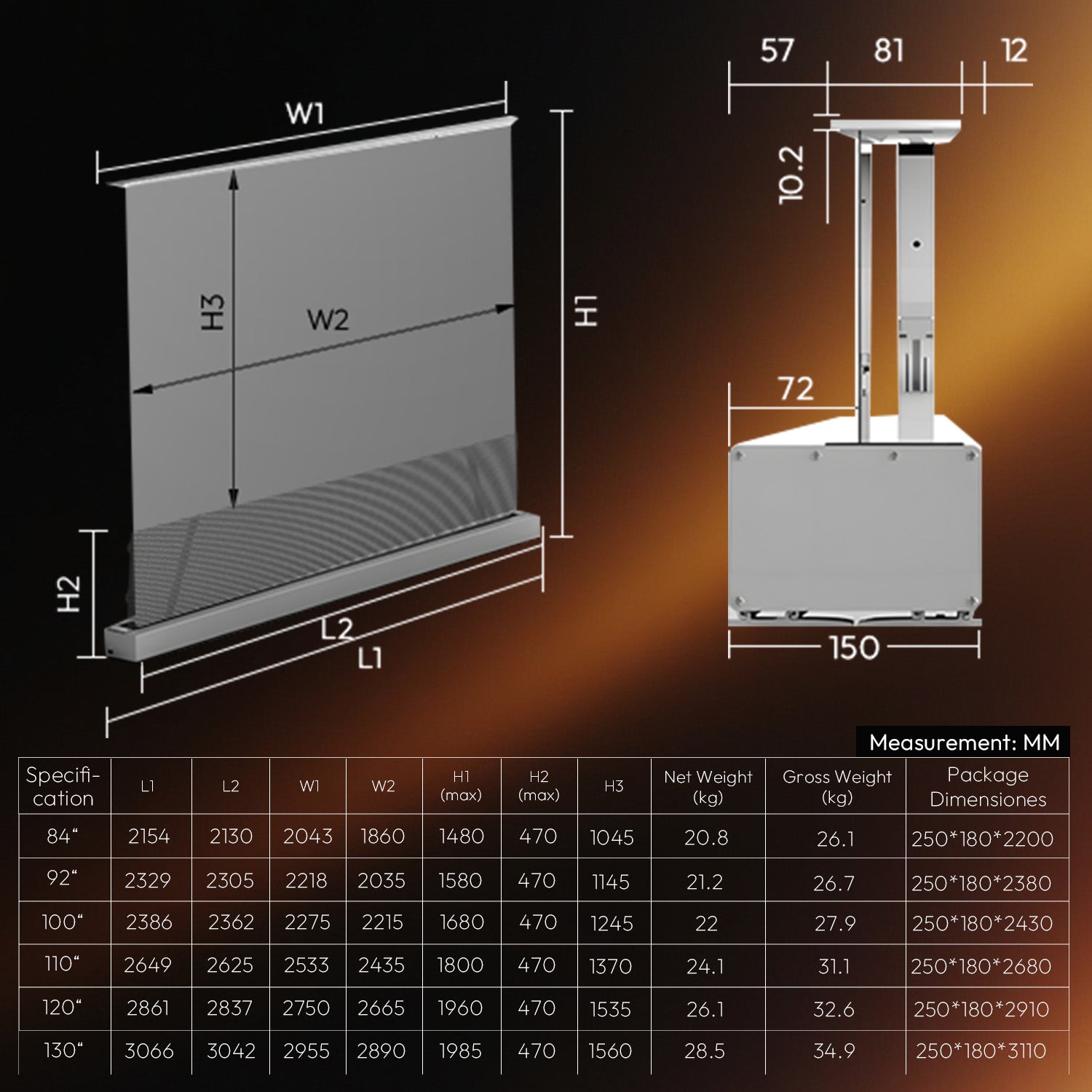 NothingProjector Motorized Floor Rising 120 inch ALR Screen For