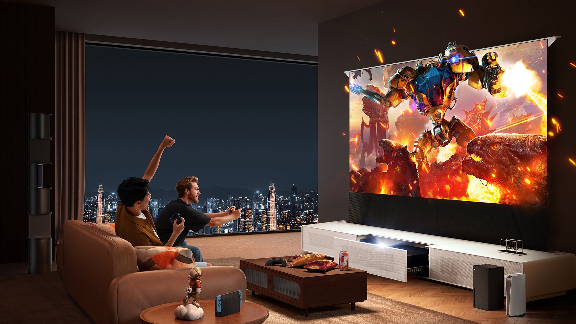 Experience true cinematic immersion with shore laser TV cabinet that makes you feel part of the action.