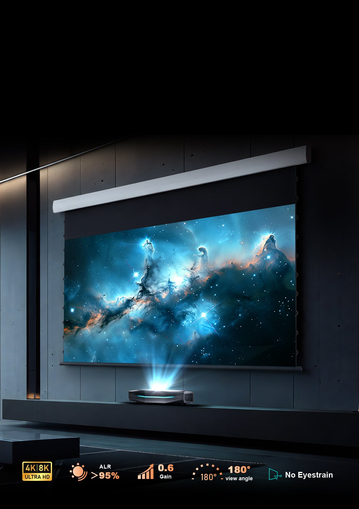 NothingProjector 84-120 Inch Motorized Drop Down UST ALR Screen in a modern living room setup