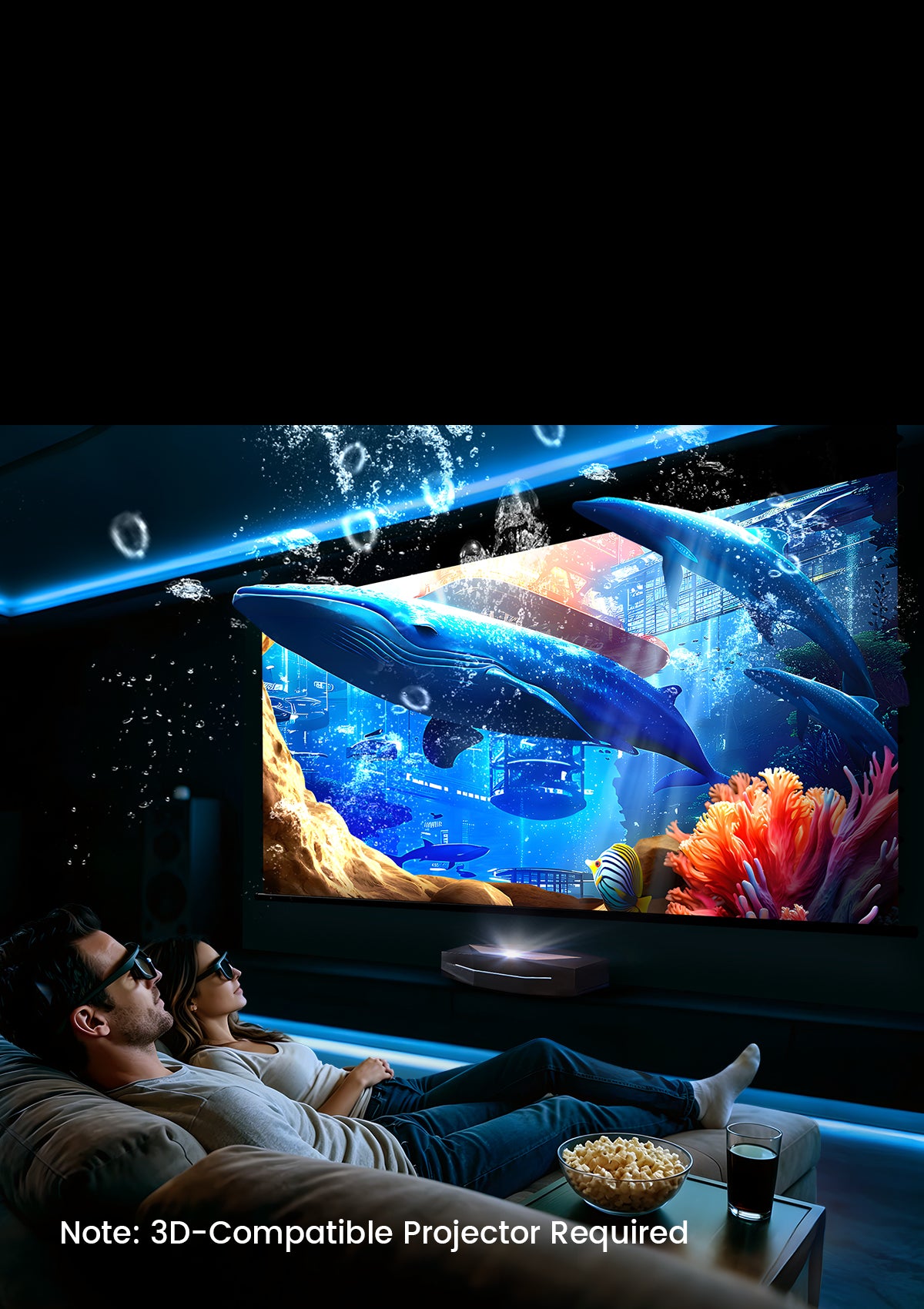 3D compatible NothingProjector's Motorized Drop Down Screen delivering immersive home theater visual effects