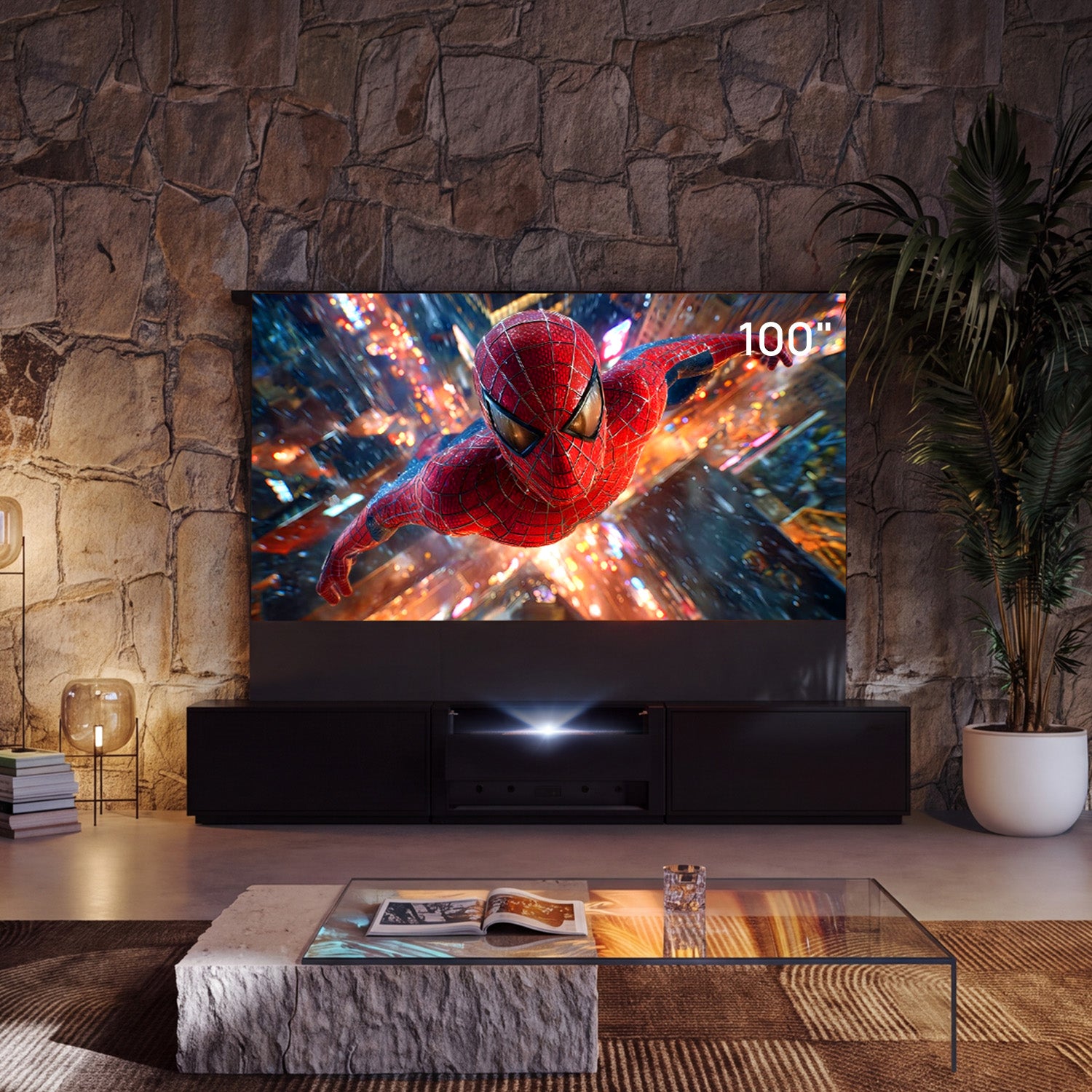 Shore Mattes Smart Laser TV Lowboard mit Klappdesign für Ultrakurzdistanz-Beamer (Vormontiert)