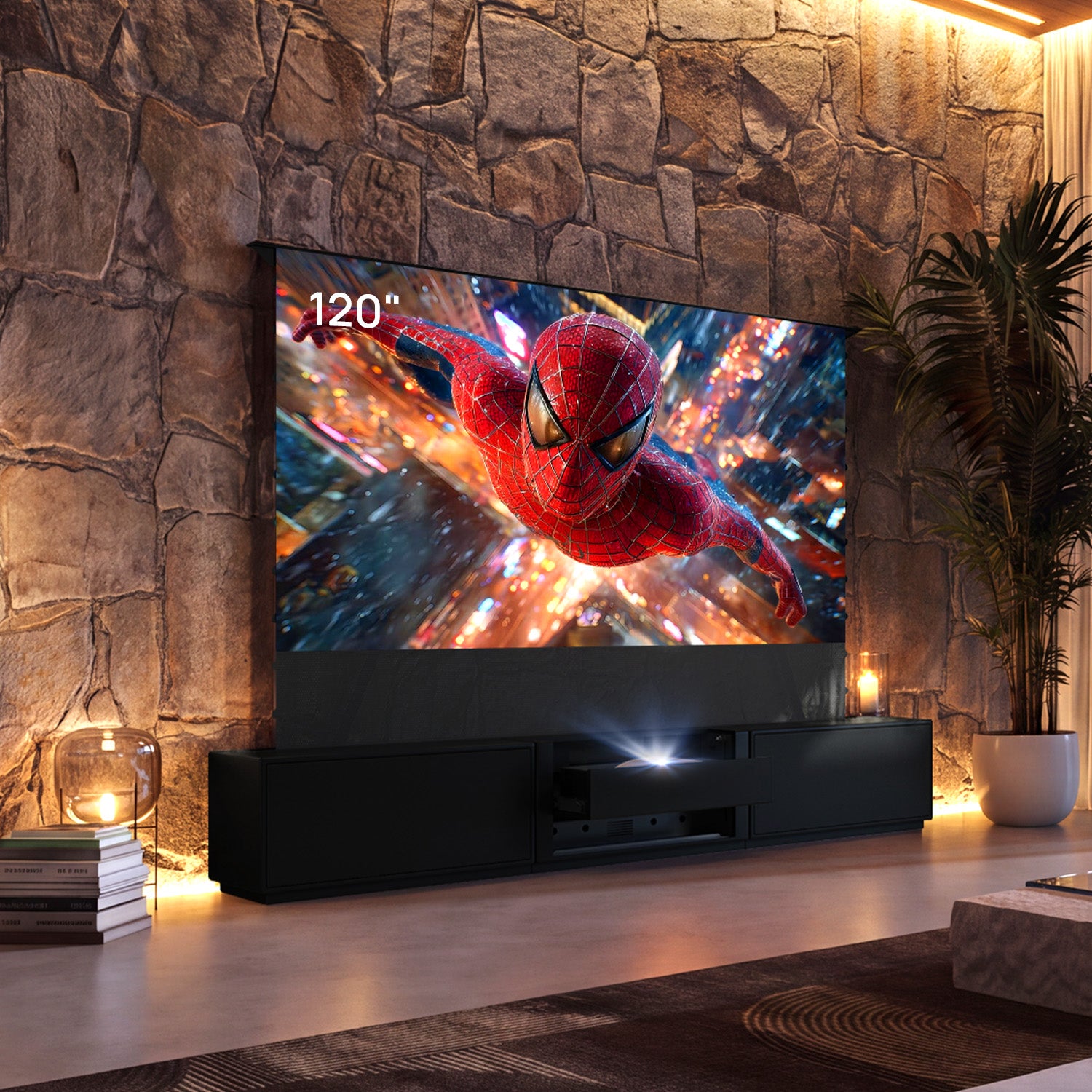 Shore Mattes Smart Laser TV Lowboard mit Klappdesign für Ultrakurzdistanz-Beamer (Vormontiert)