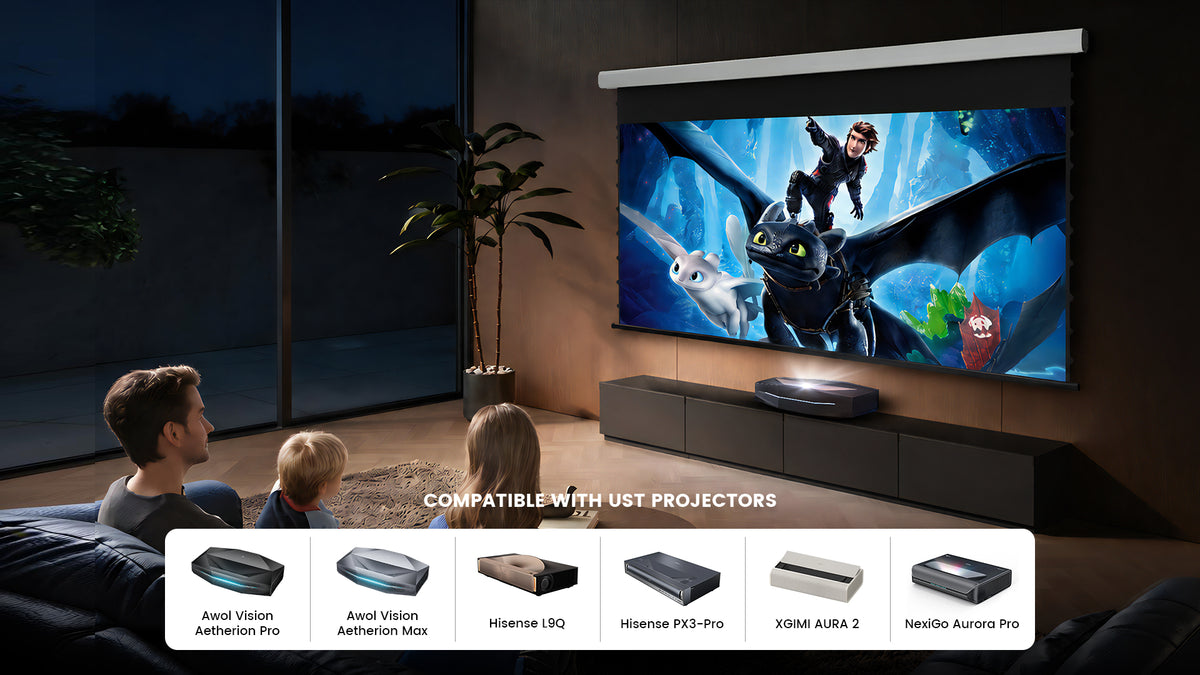 NothingProjector Drop down UST ALR screen compatible with major laser projector brands like Hisense and AWOL