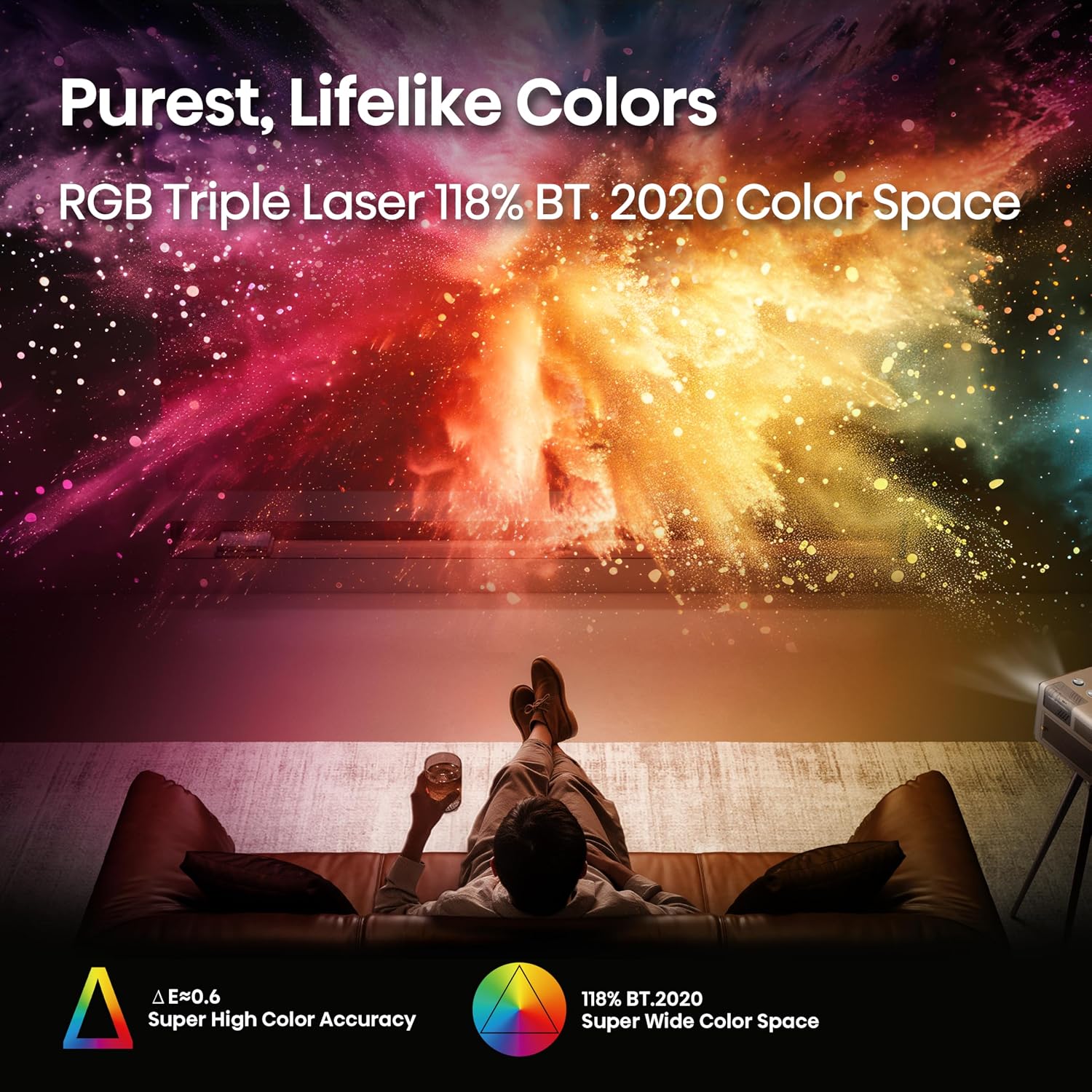 Hisense XR10 4K triple laser intelligent Vidéoprojecteur avec Iris et Lens Shift, 6000 ANSI Lumens, 65" - Système d'exploitation Vidaa amélioré Dolby Vision IMAX 300 pouces réglé par Devialet