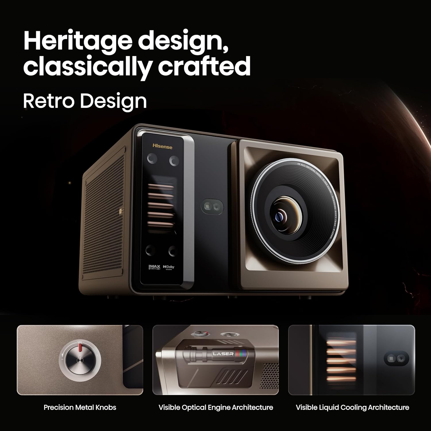 Hisense XR10 4K triple laser intelligent Vidéoprojecteur avec Iris et Lens Shift, 6000 ANSI Lumens, 65" - Système d'exploitation Vidaa amélioré Dolby Vision IMAX 300 pouces réglé par Devialet