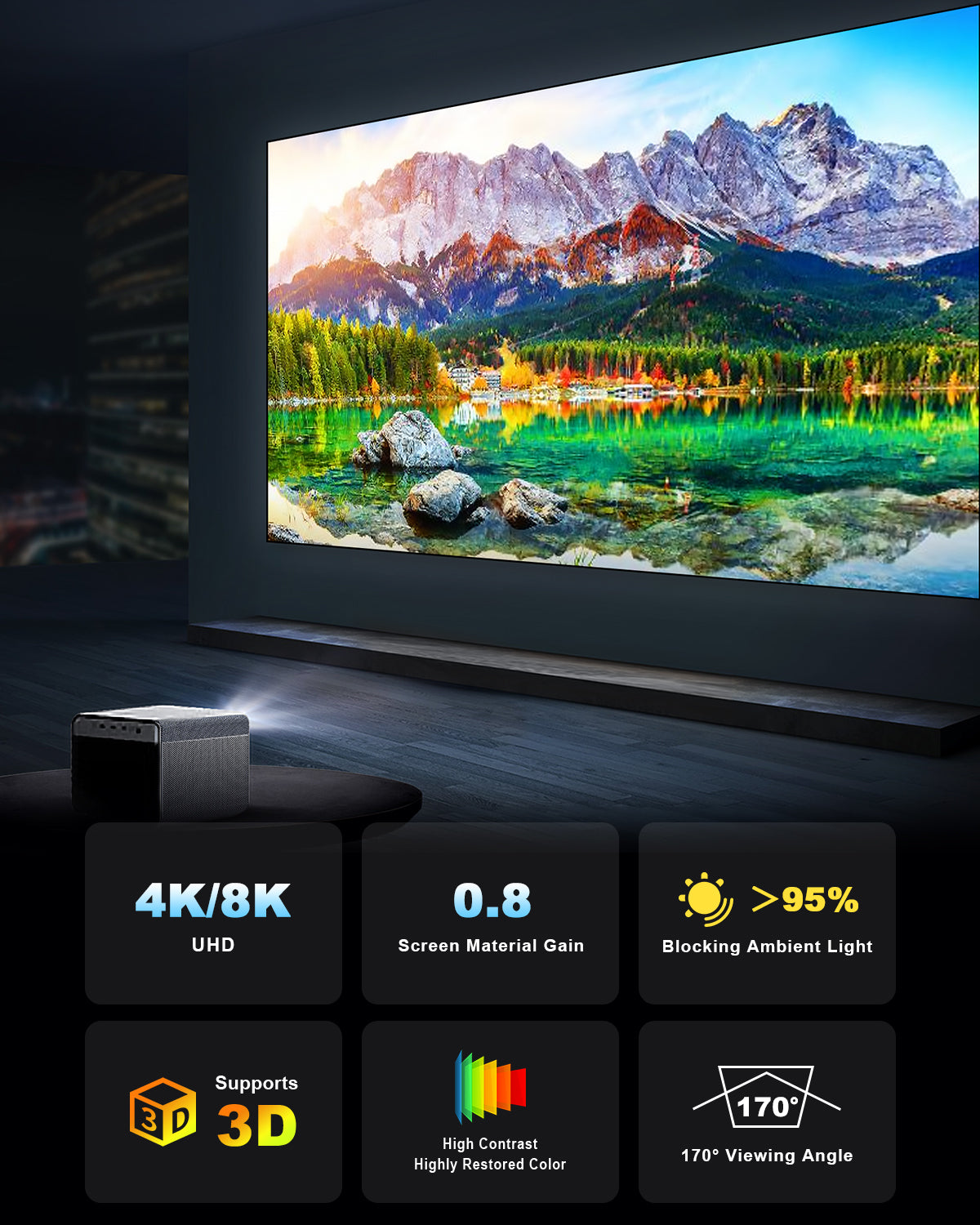 100"-120" Nothing Projector Long Throw ALR Projector Screen