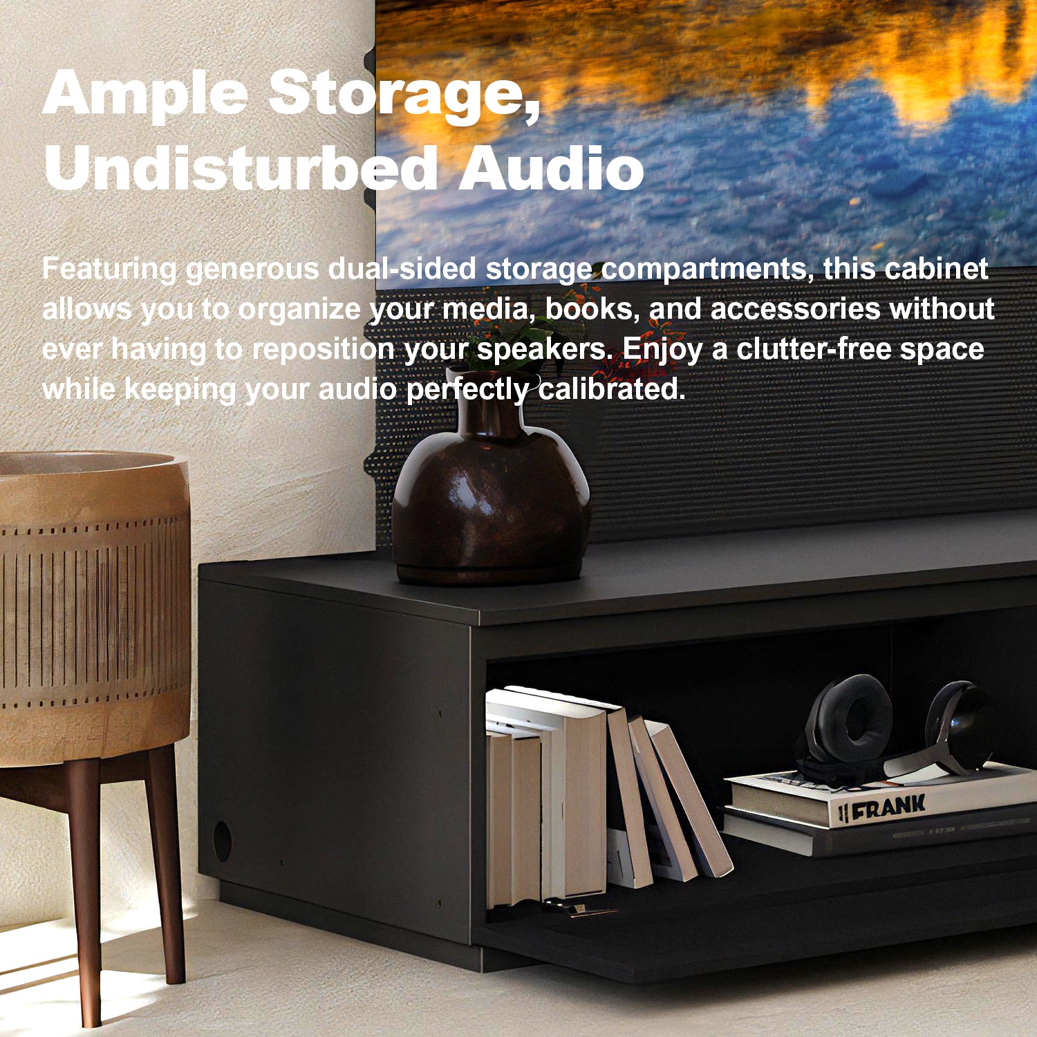 100-120" Shore Black Motorized Laser TV Flat Pack Cabinet