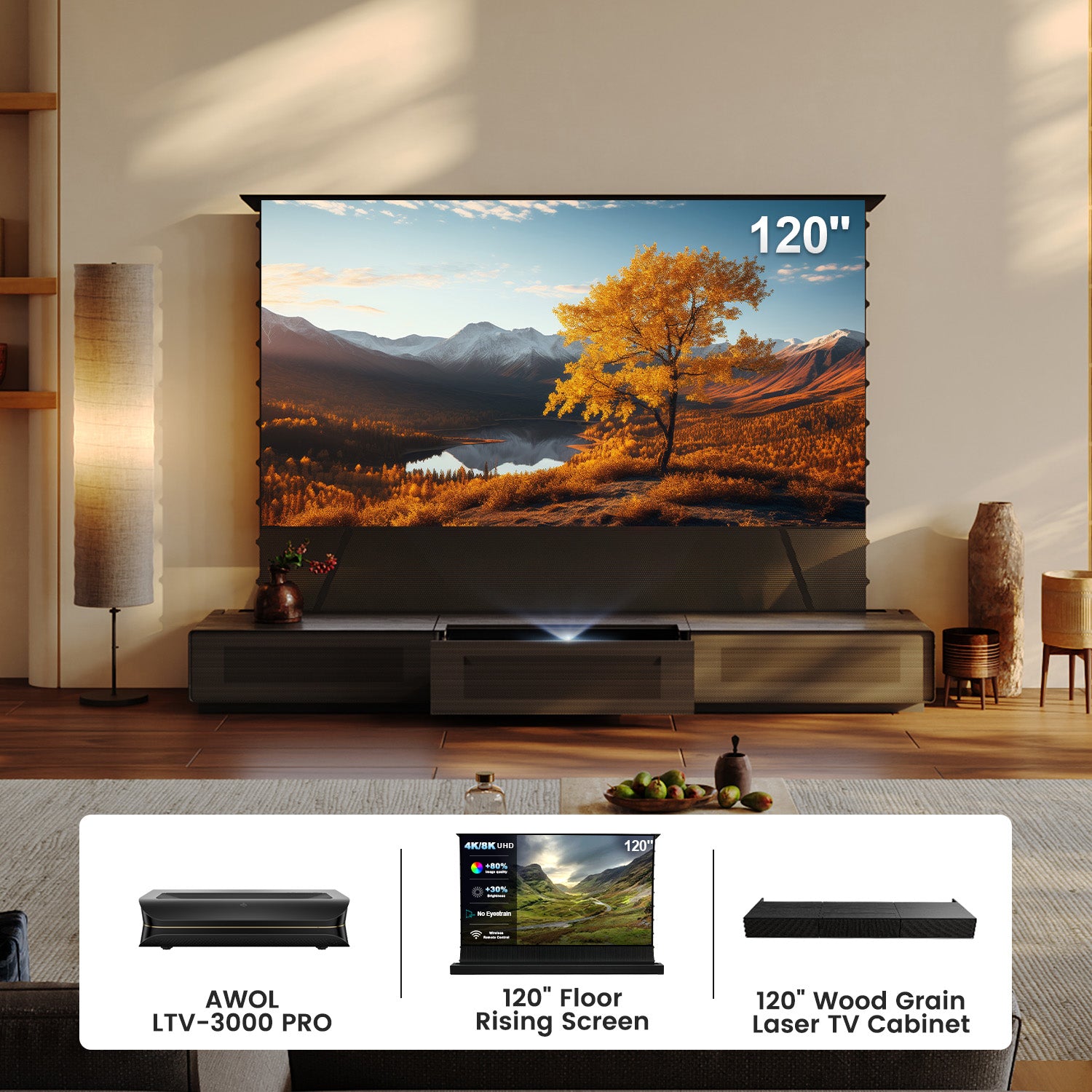 (Bundle) AWOL VISION LTV-3000/3500 PRO + Black Series Motorized ALR Screen + Laser TV Cabinet