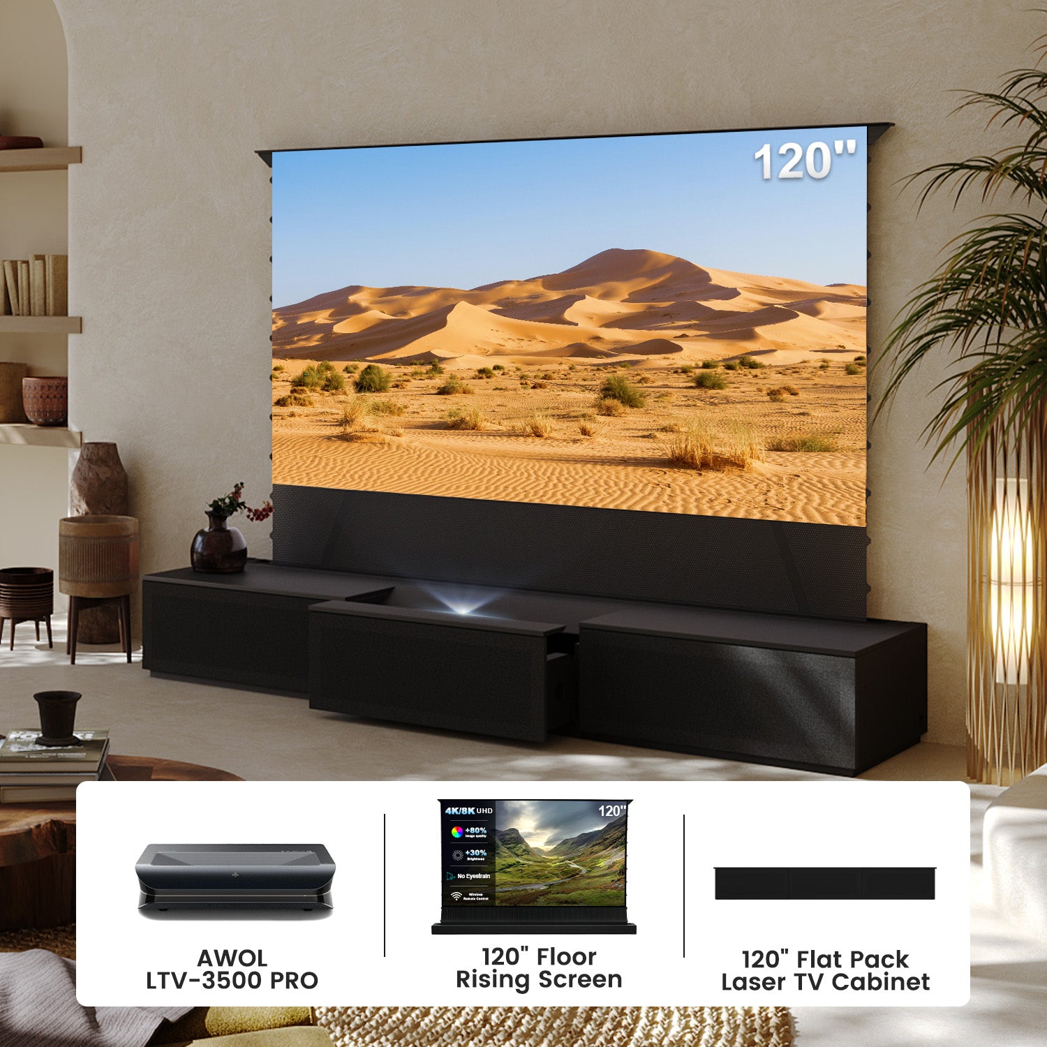 (Bundle) AWOL VISION LTV-3000/3500 PRO + Black Series Motorized ALR Screen + Laser TV Cabinet