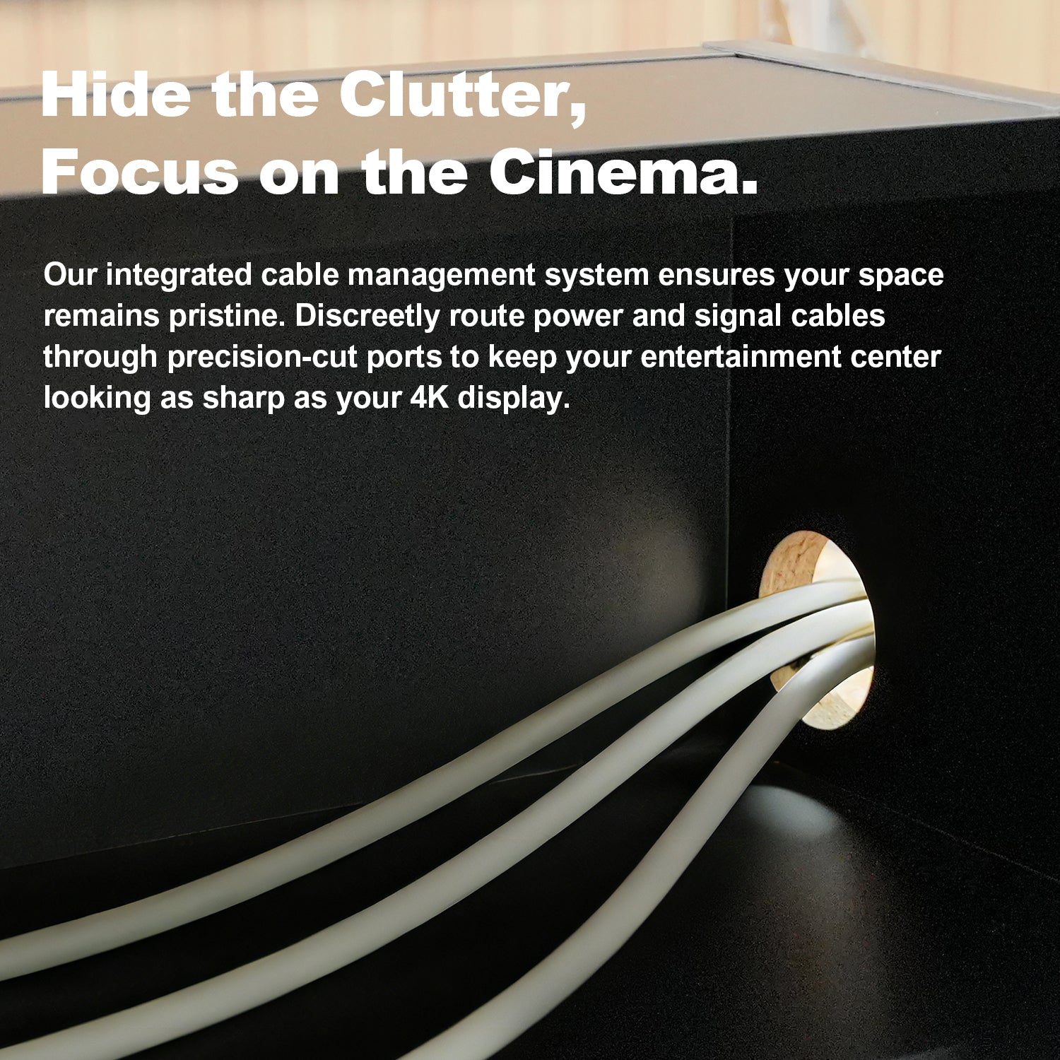 100-120" Shore Black Motorized Laser TV Flat Pack Cabinet