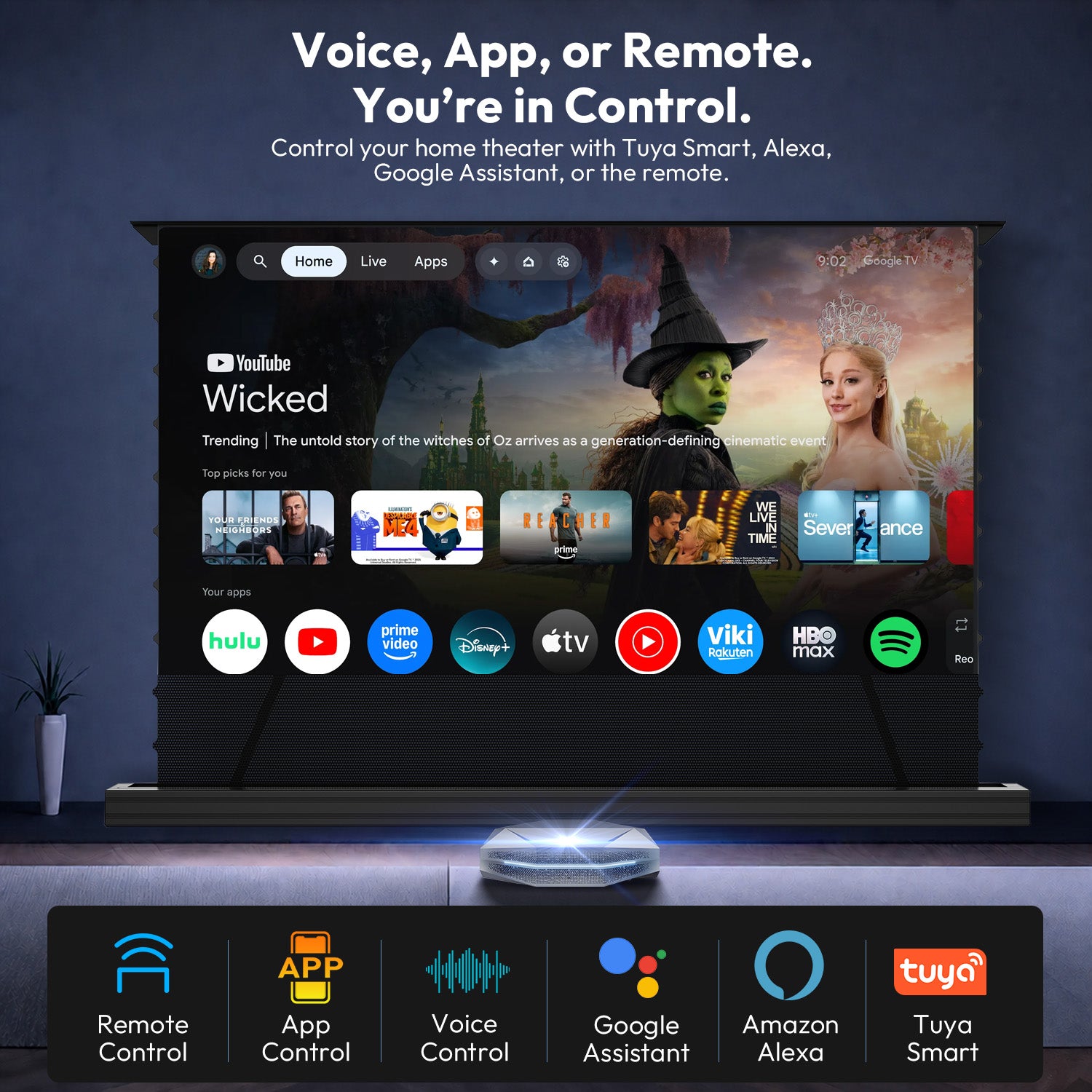 Smart Voice Control NothingProjector Floor Rising Screen Compatible with Amazon Alexa and Google Assistant
