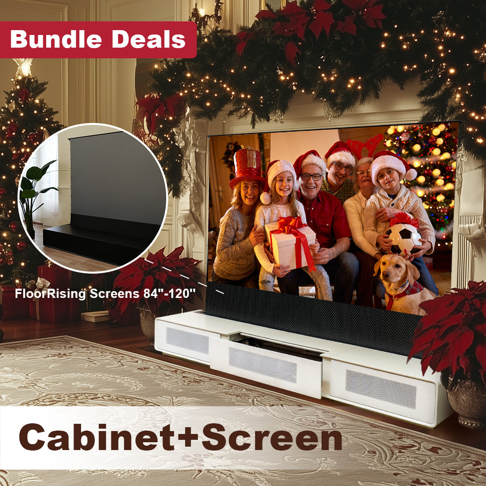 Shore ROLATV Rollable Laser Matte TV Cabinet + Motorized Floor Rising Screen bundle