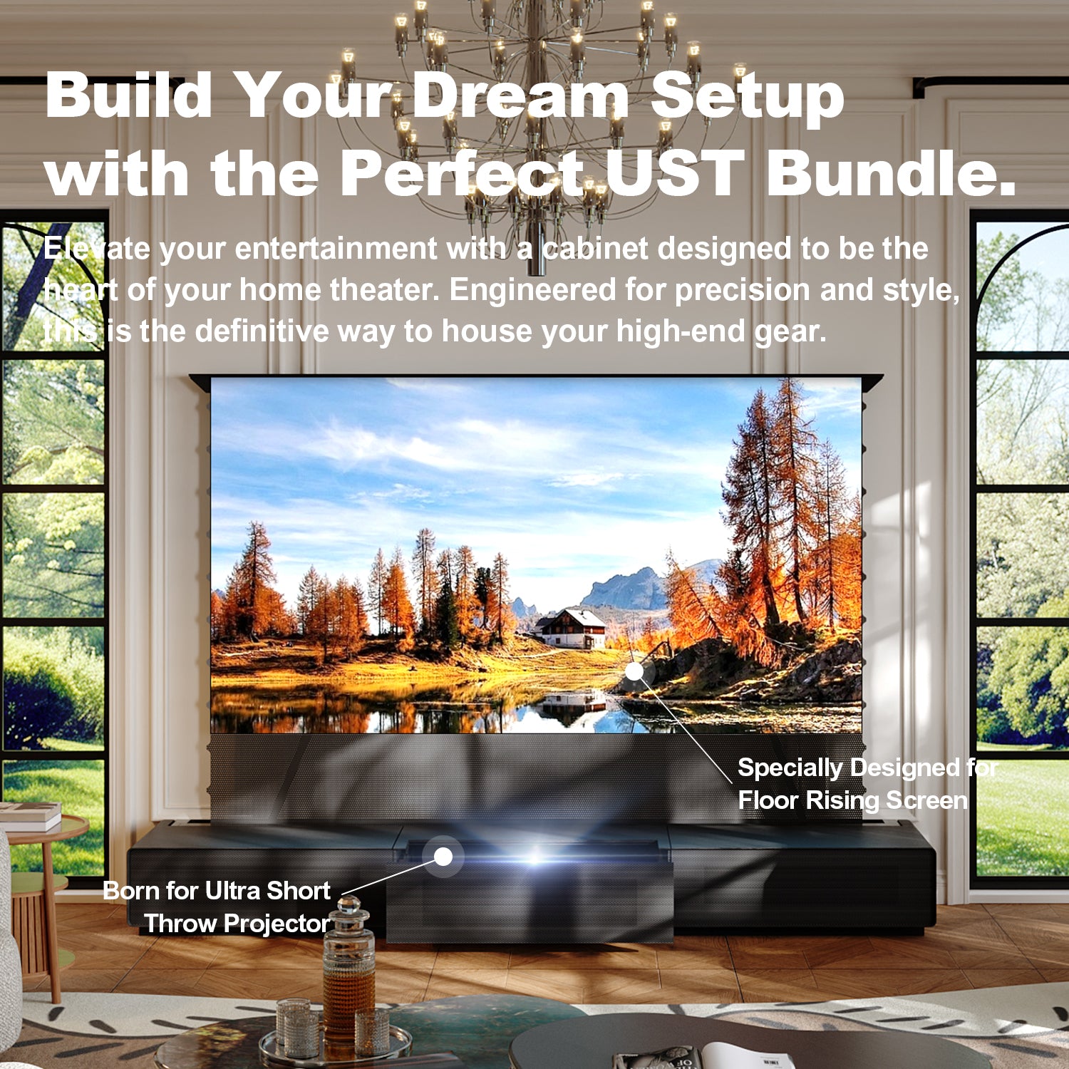 Pre-Assembled Wood Grain Motorized UST TV Stands | Shore RolaTV