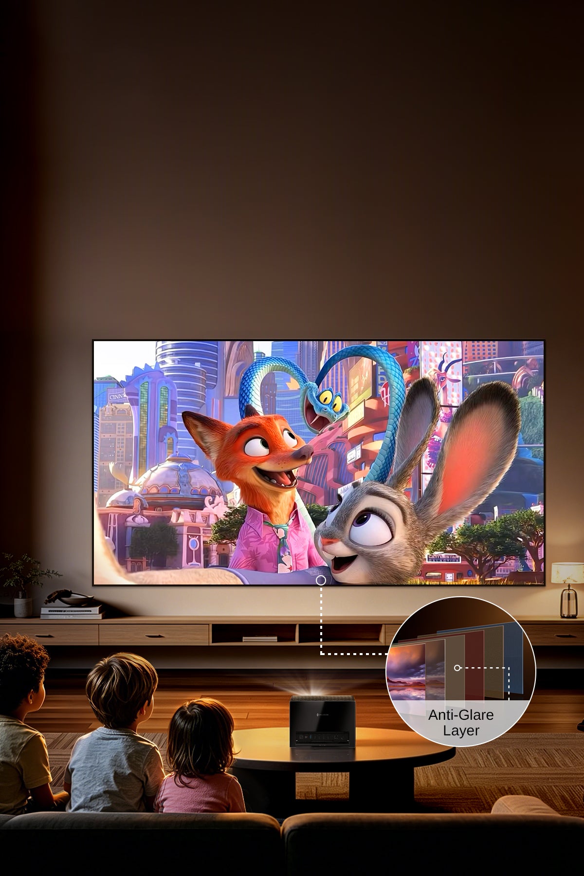 NP 100"-130" ALR Long Throw Screen uses gentle diffuse reflection technology to reduce glare and eye strain, offering family-friendly visual comfort for extended viewing during movie nights, gaming sessions, or professional presentations.