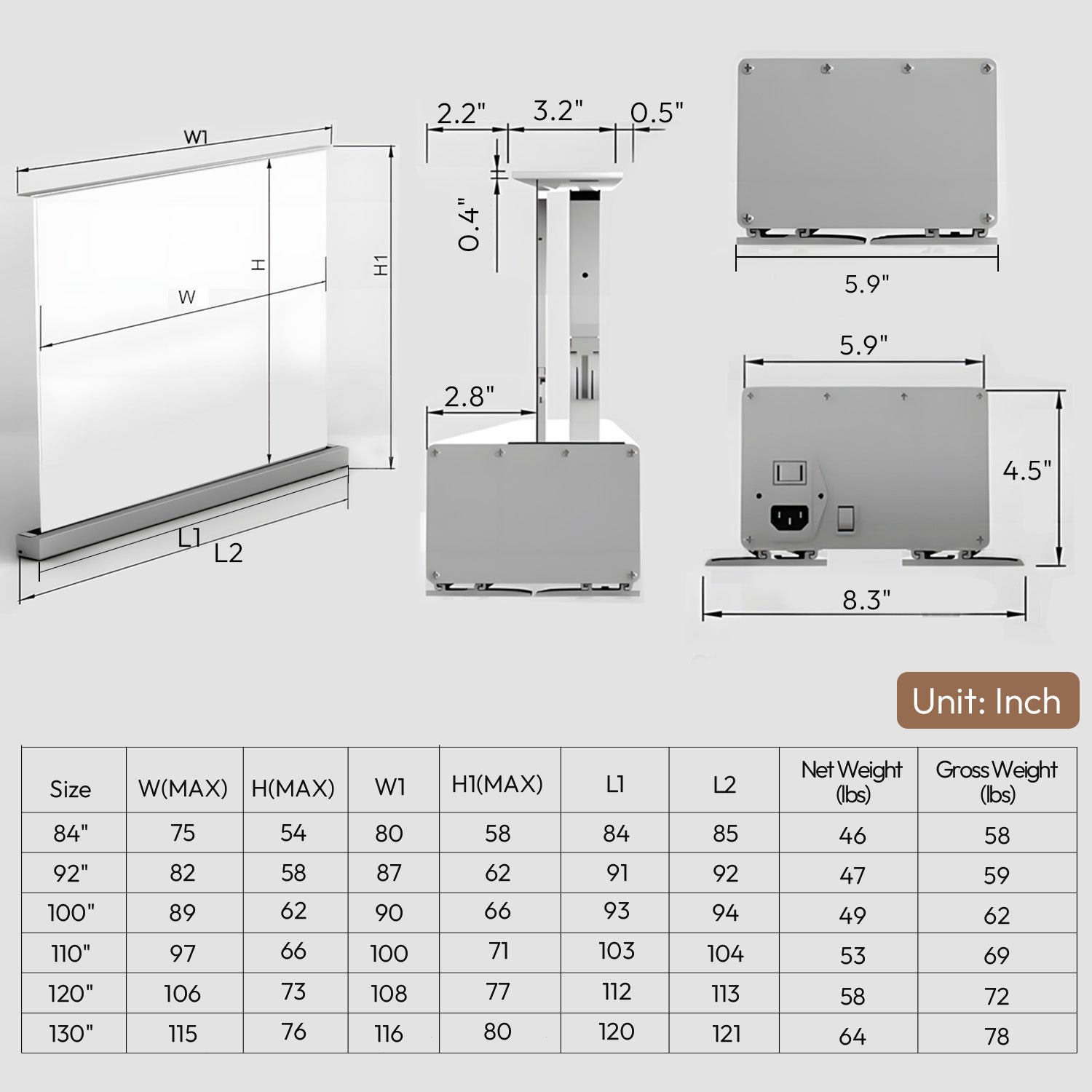 100''-120'' NothingProjector Blanco mate motorizado Pantalla de suelo motorizada
