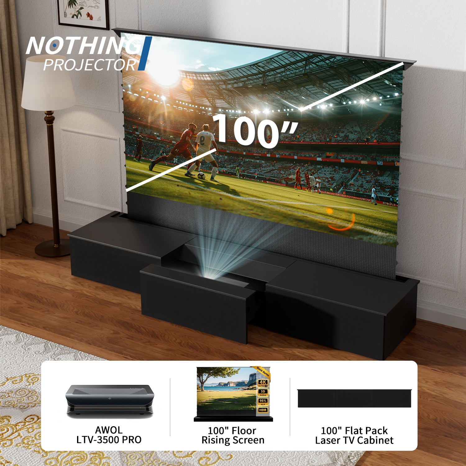 (Paquet) Awol Vision ltv-3000/3500 Pro + motorisé ALR Écran + Laser TV Armoire