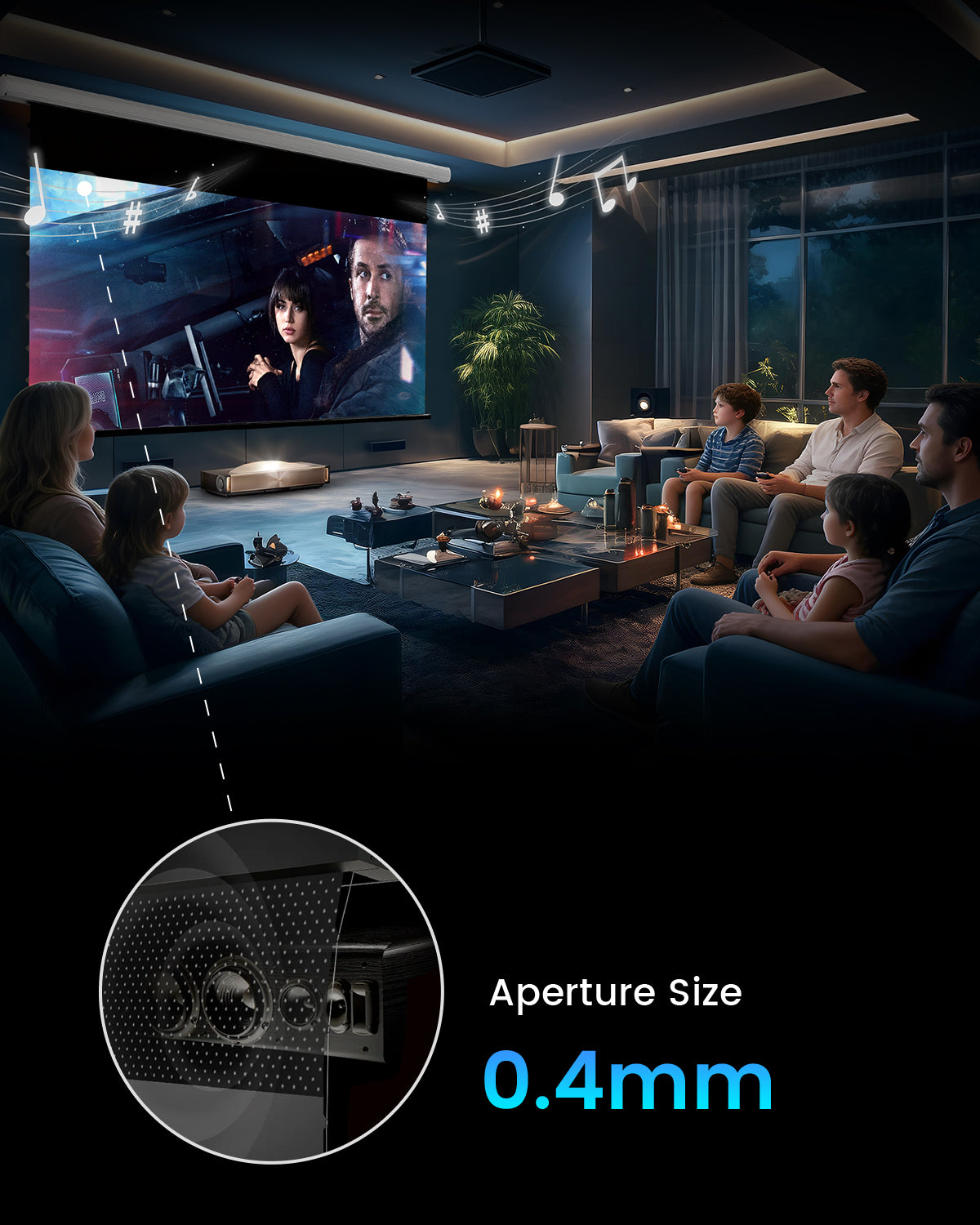 Acoustically Transparent Motorized Drop Down Projector Screen by NothingProjector with 0.4mm Micro-Perforation for 3D Sound