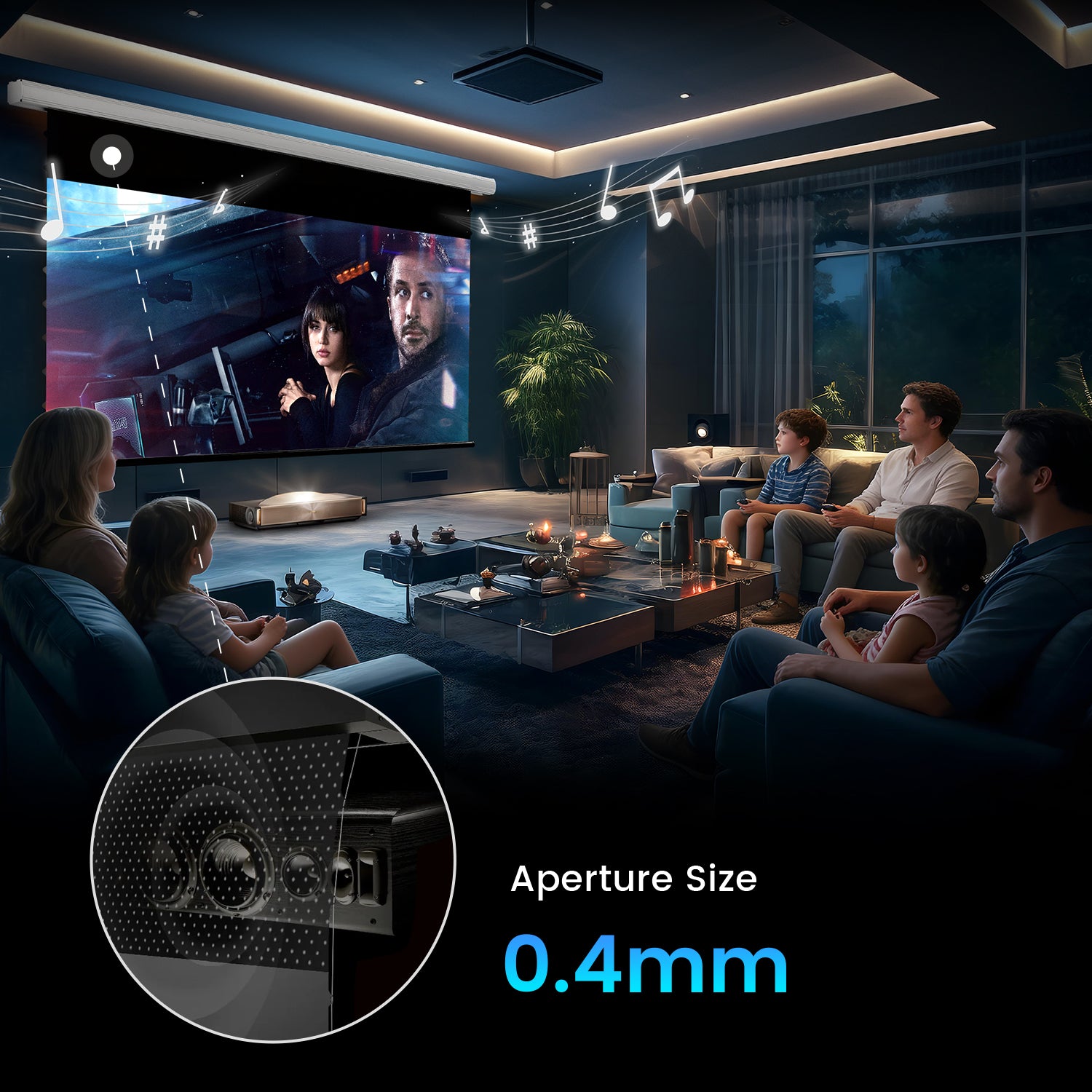 Acoustically Transparent Motorized Drop Down Projector Screen by NothingProjector with 0.4mm Micro-Perforation for 3D Sound