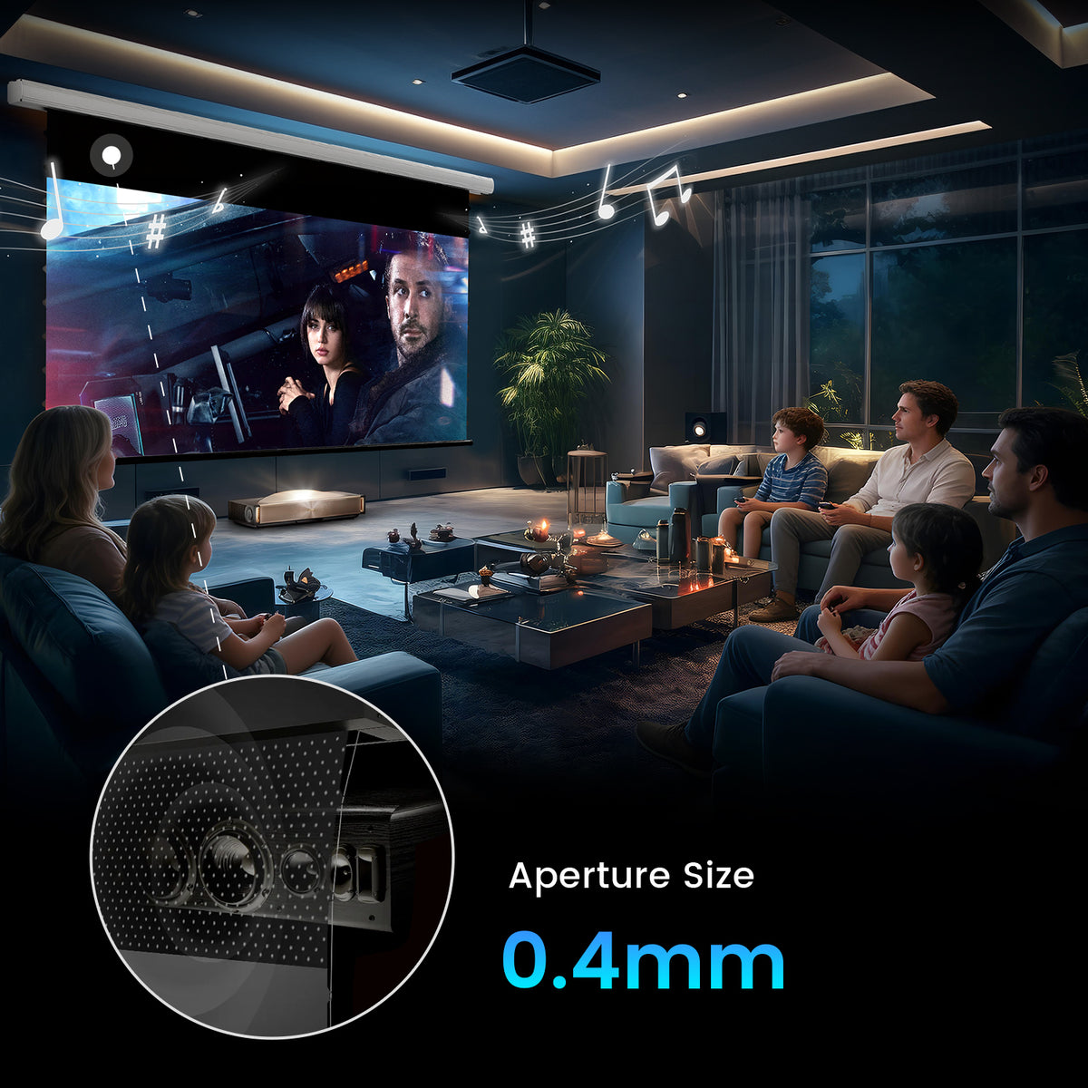 Acoustically Transparent Motorized Drop Down Projector Screen by NothingProjector with 0.4mm Micro-Perforation for 3D Sound
