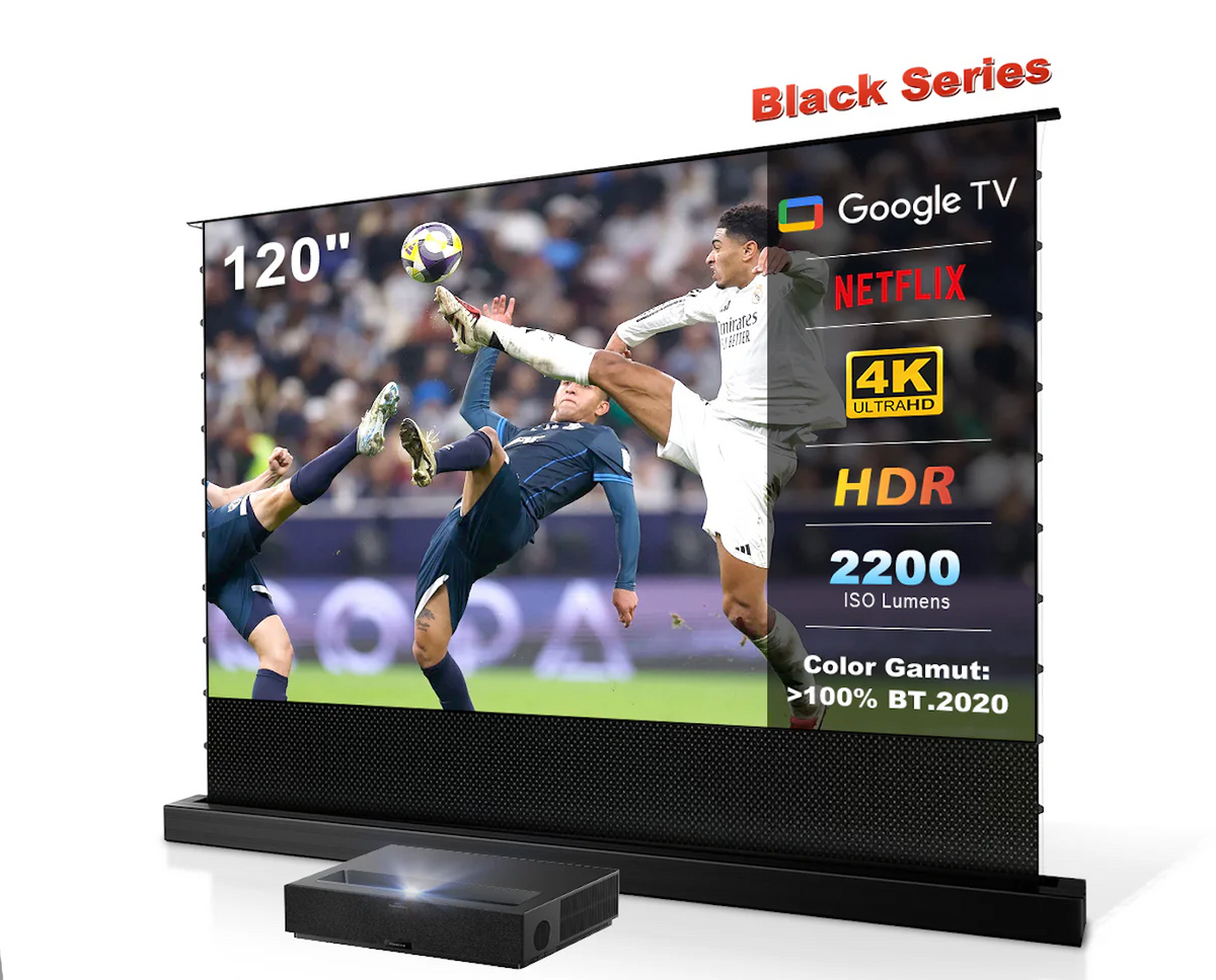 (Bundle) Formovie Theater Premium Triple Laser 4K TV UST Projector + Black Series Motorized ALR Projector Screen