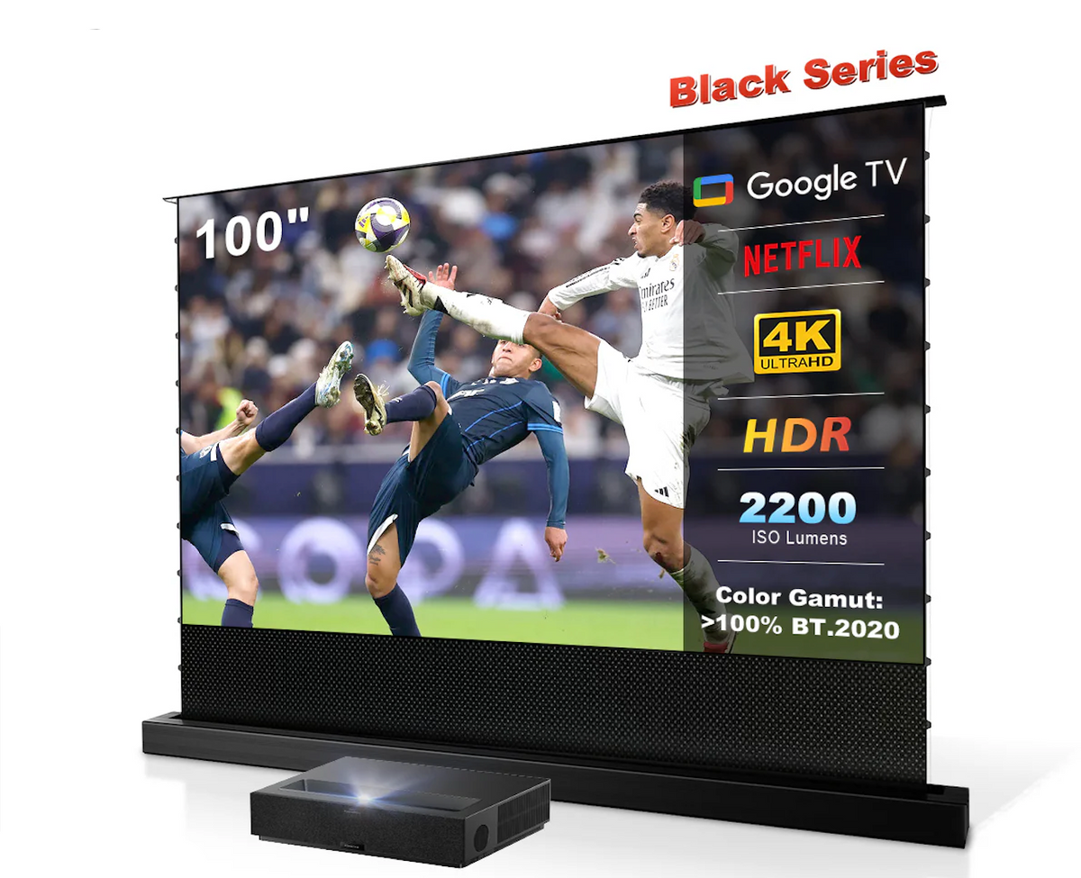 (Bundle) Formovie Theater Premium Triple Laser 4K TV UST Projector + Black Series Motorized ALR Projector Screen