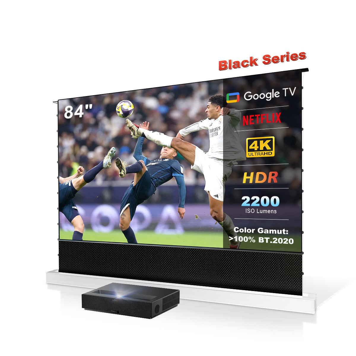 (Bundle) Formovie Theater Premium Triple Laser 4K TV UST Projector + Black Series Motorized ALR Projector Screen
