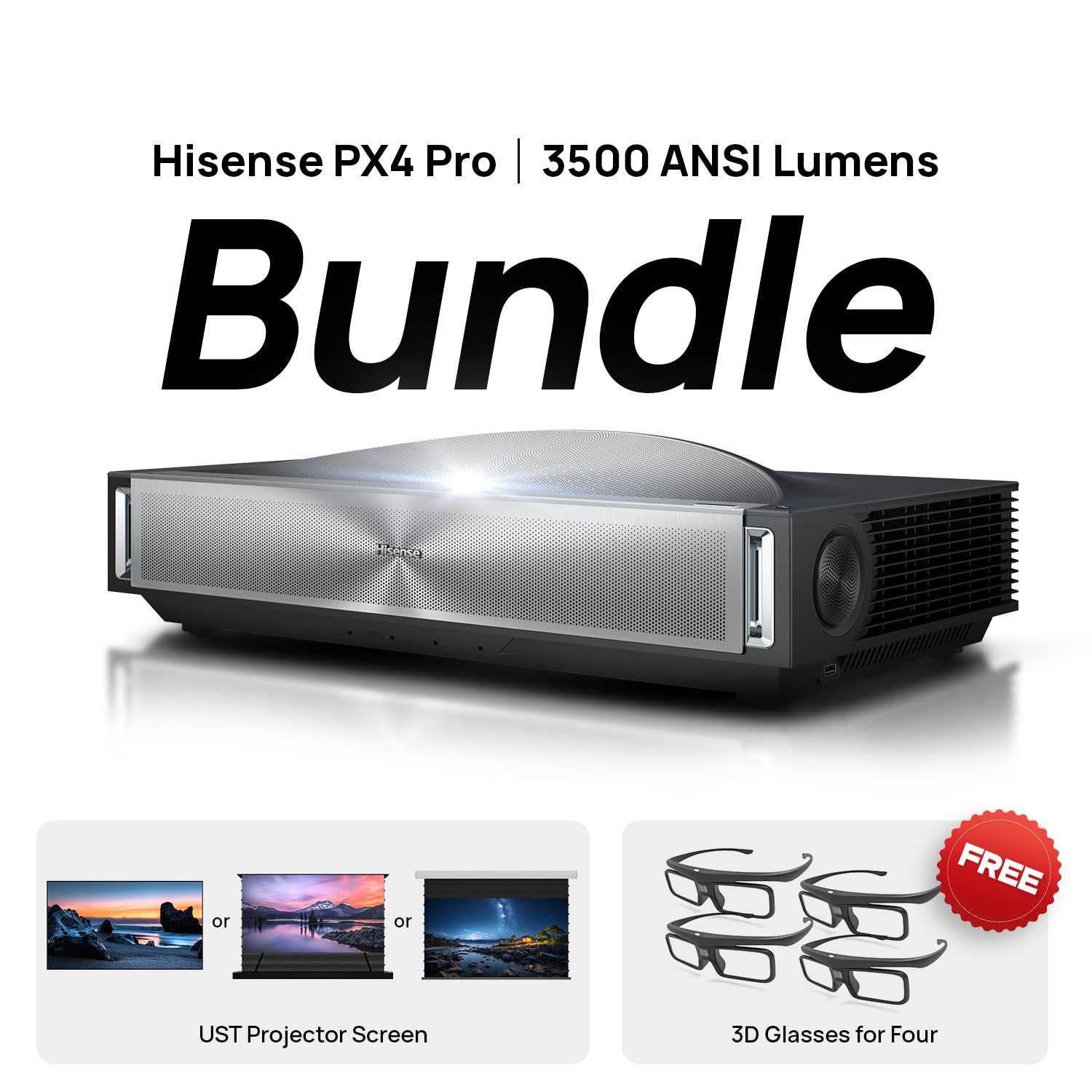 (Bundle) Hisense PX4-Pro Triple Laser 4K 3D Home Theater UST Projector + ALR Screen