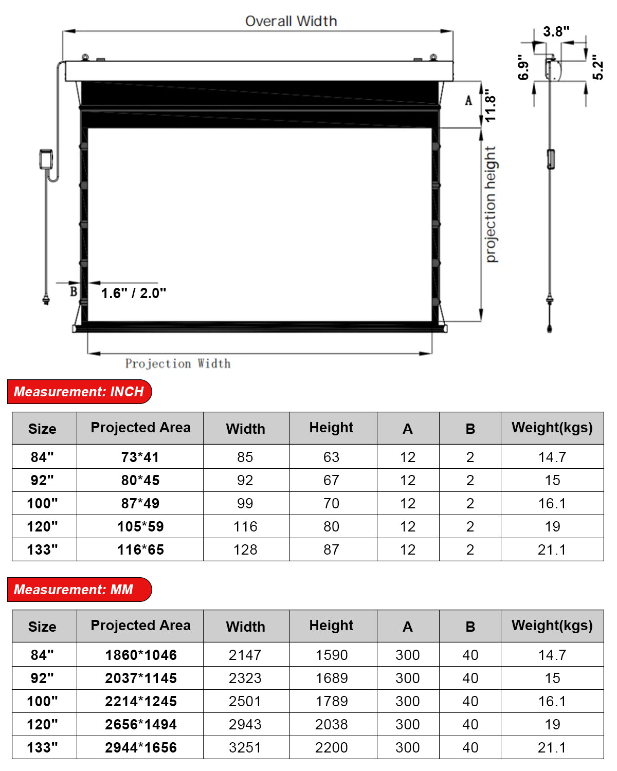 NothingProjector Black Series Slimline Motorized Tension Drop Down ALR Projector Screen