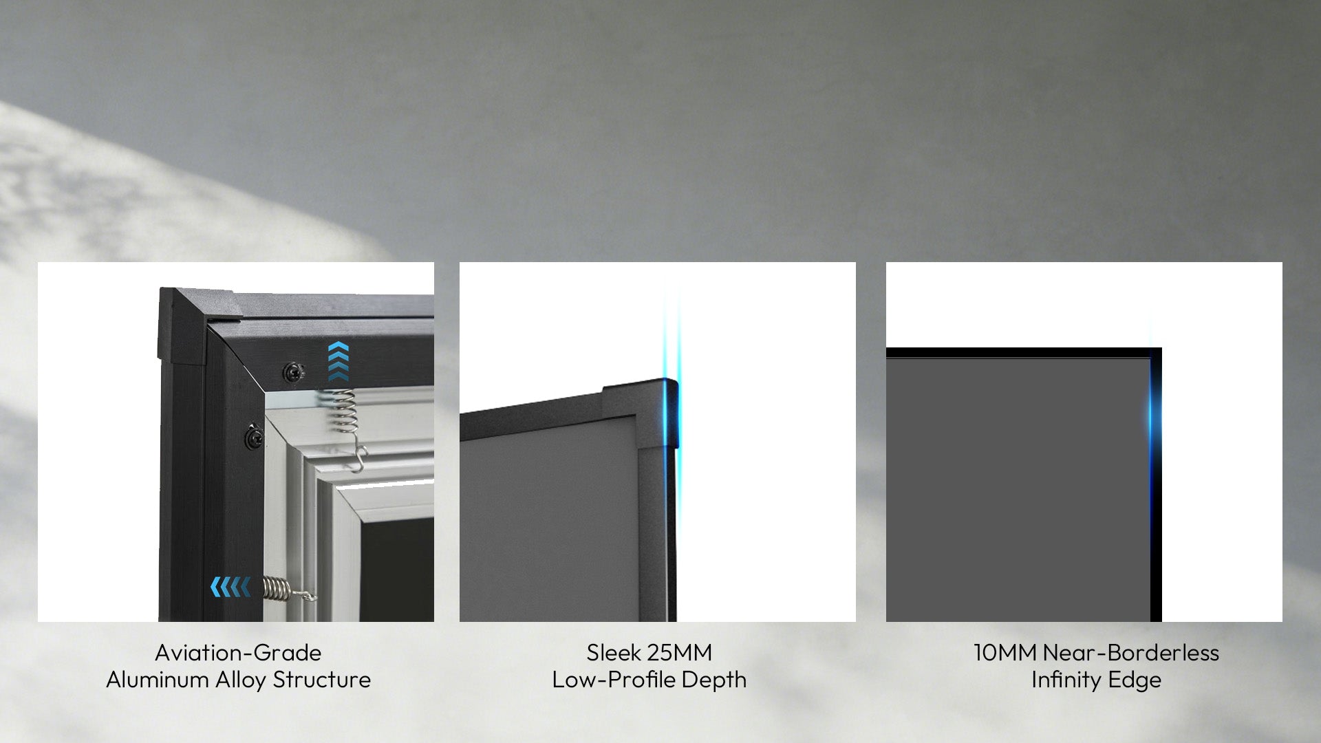 NothingProjector 132-inch seamless ALR screen featuring a frosted textured aluminum frame for durability and long-lasting use.