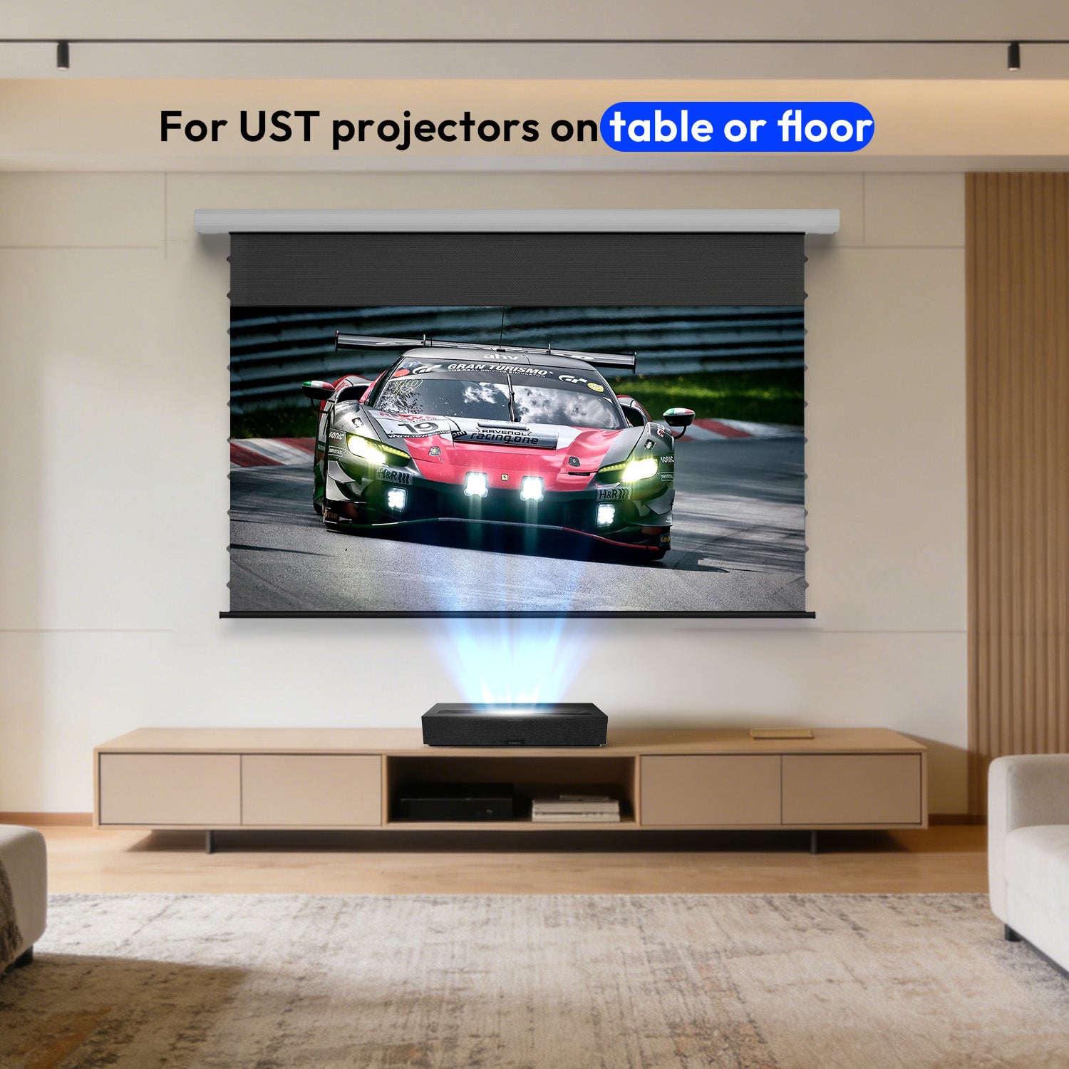 NothingProjector Electric Drop Down UST ALR Screen Compatible with Tabletop or Floor Placed Ultra Short Throw Projectors