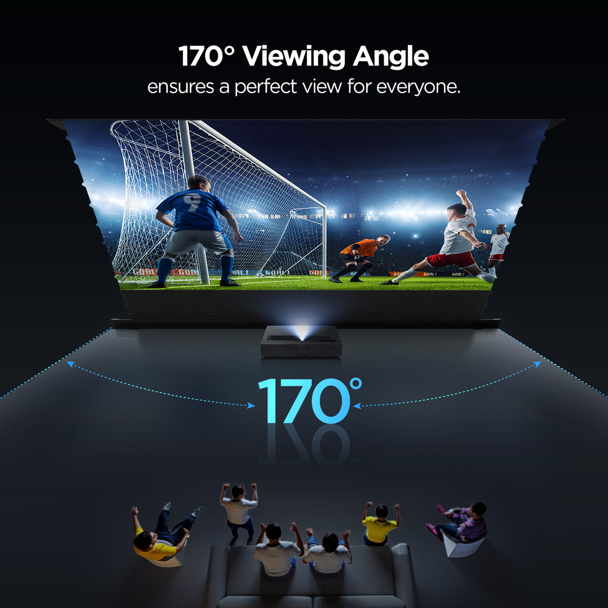 Nothingprojector UST projector black series Motorized Floor Rising ALR screen offers a 170° wide viewing angle.