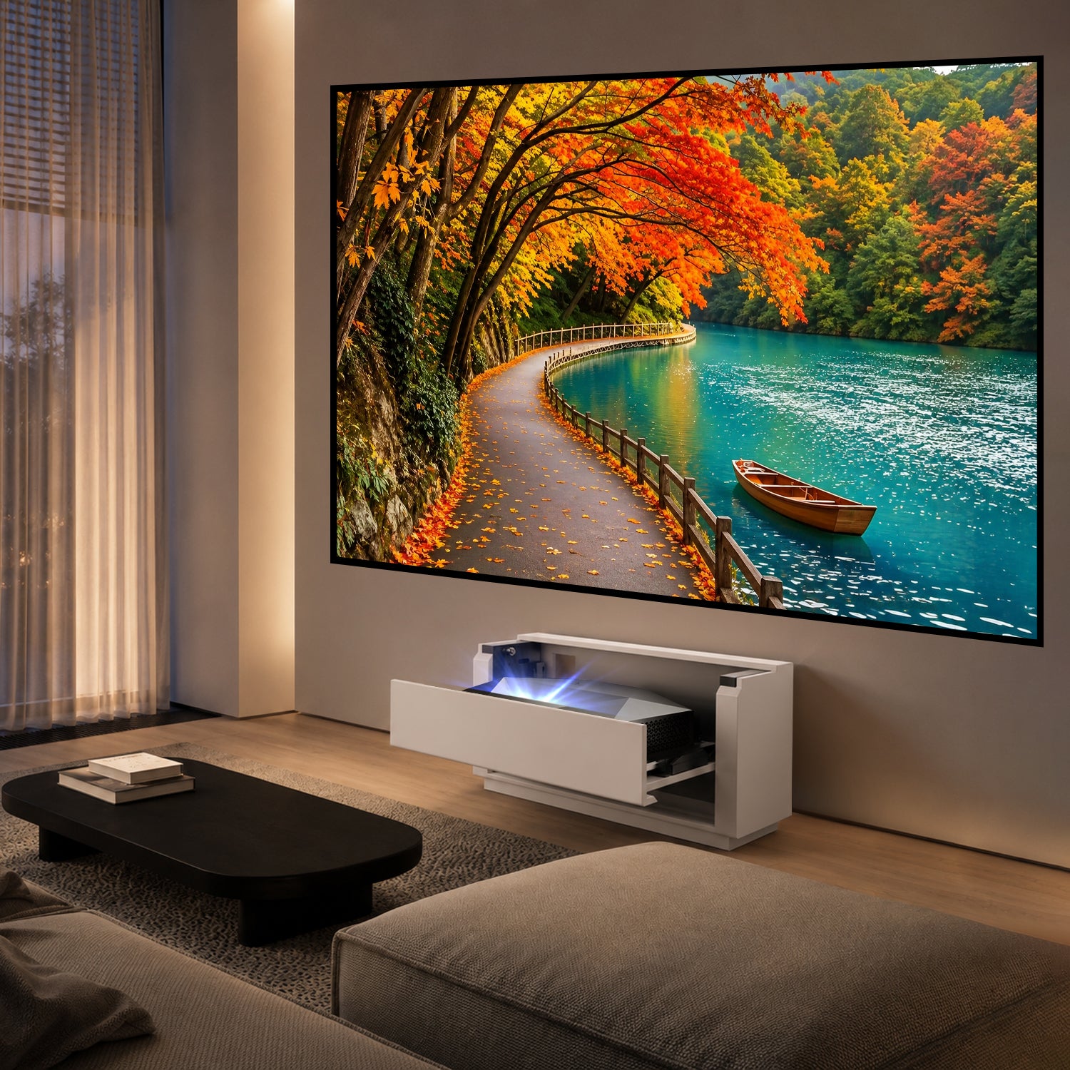 Shore Smart Matte UST Projector Cabinet Flip Design for Wall-Mounted Screens