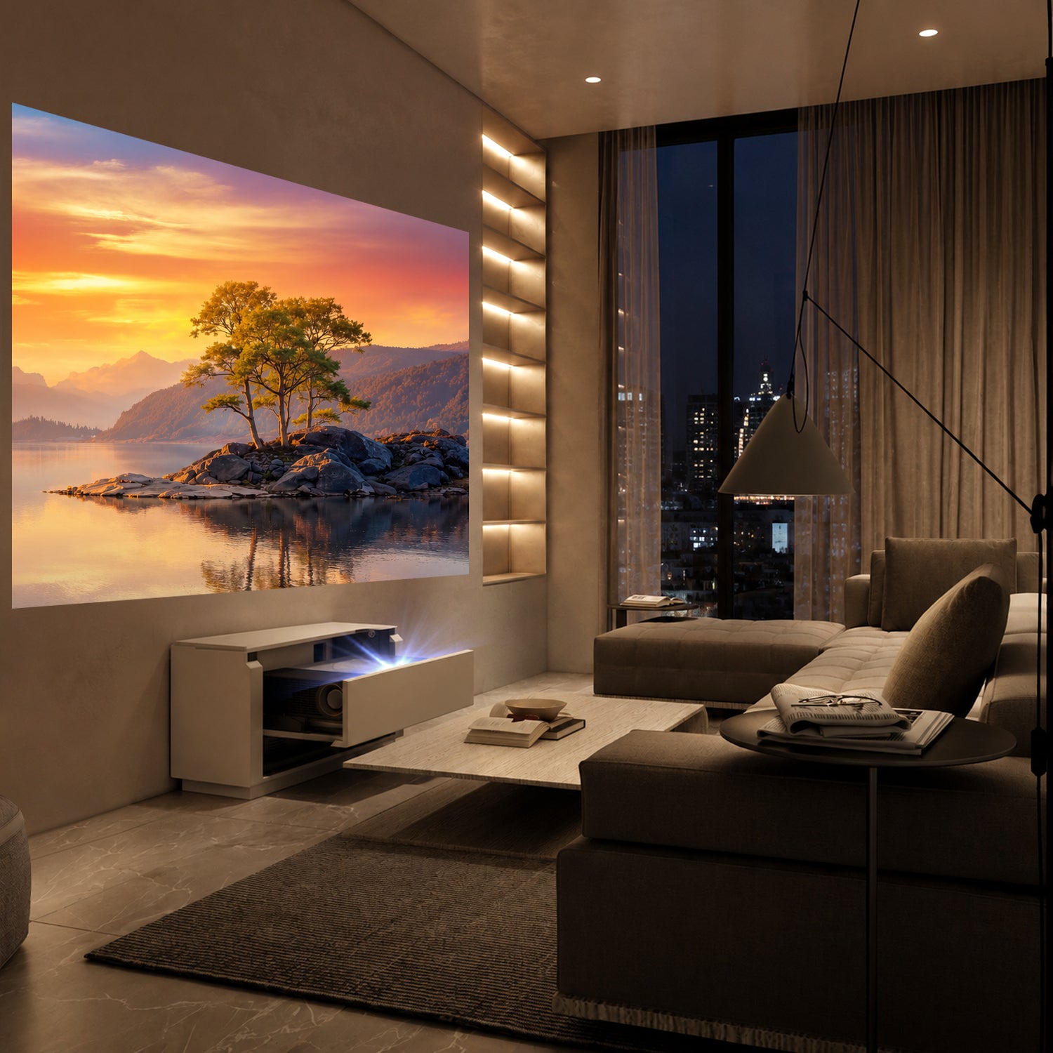 Shore Smart Matte UST Projector Cabinet Flip Design for Wall-Mounted Screens