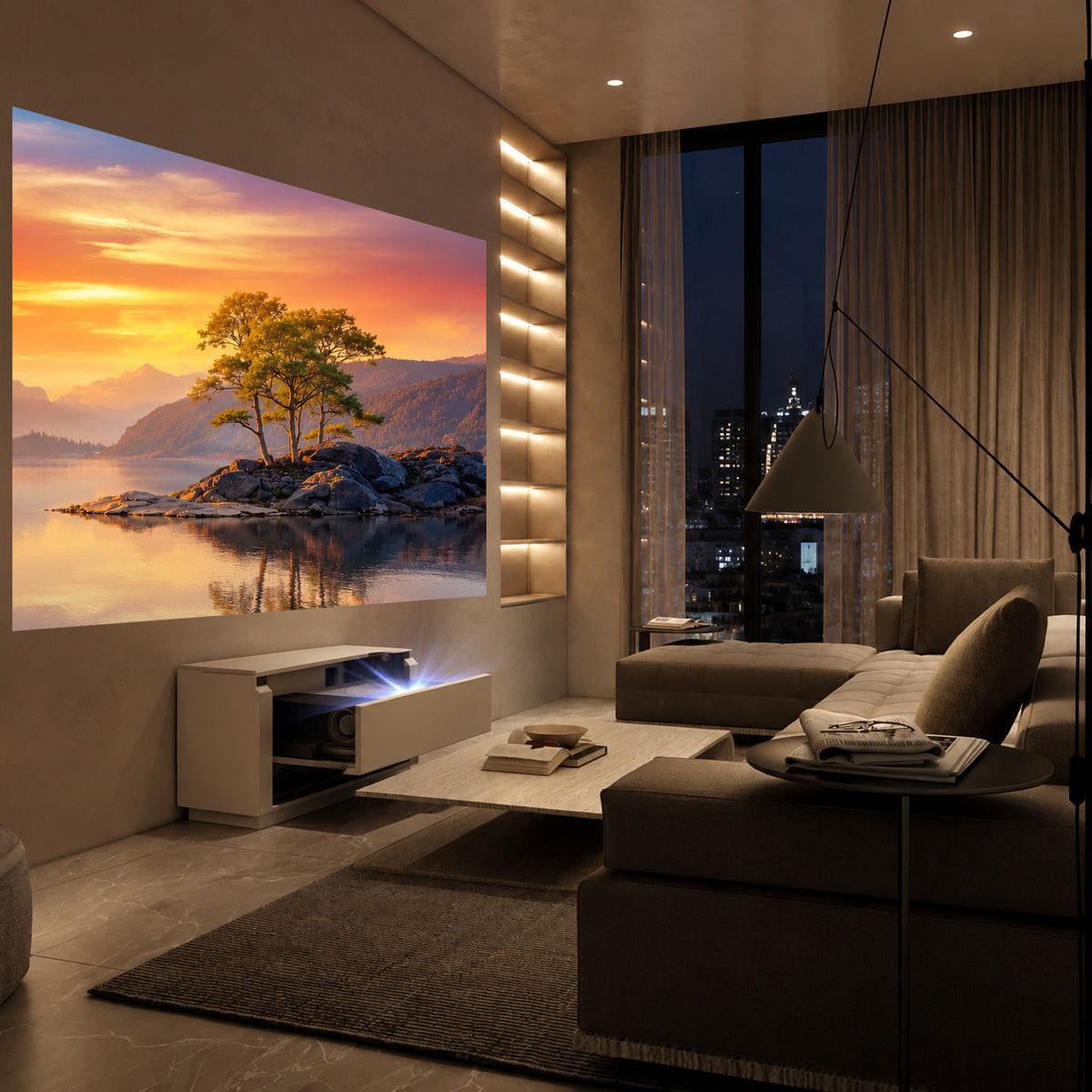 Shore Smart Matte UST Projector Cabinet Flip Design for Wall-Mounted Screens