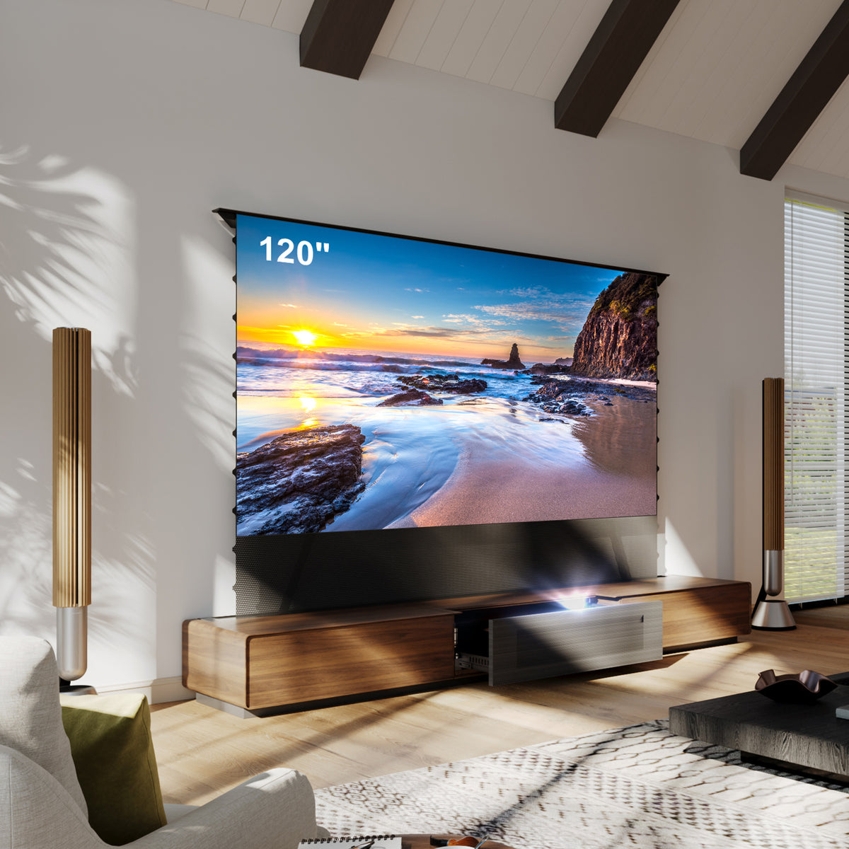 Shore Walnut Matte Motorized UST Laser TV Cabinet (Pre-assembled)