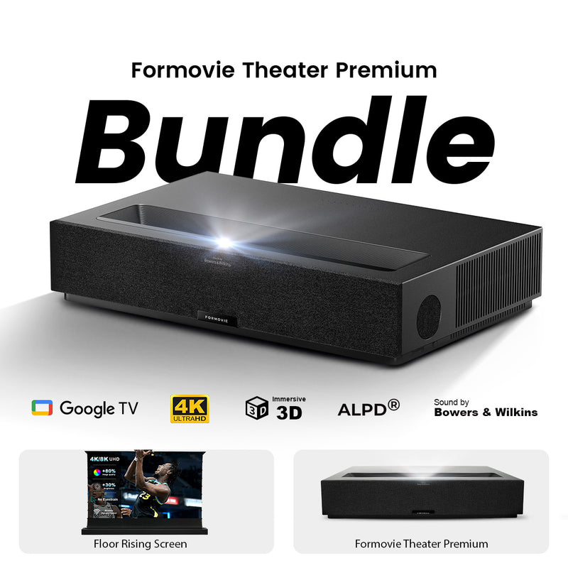 (Bundle) Formovie Theater Premium Triple Laser 4K TV Ultra Short Throw Projector + Black Series Motorized ALR Projector Screen