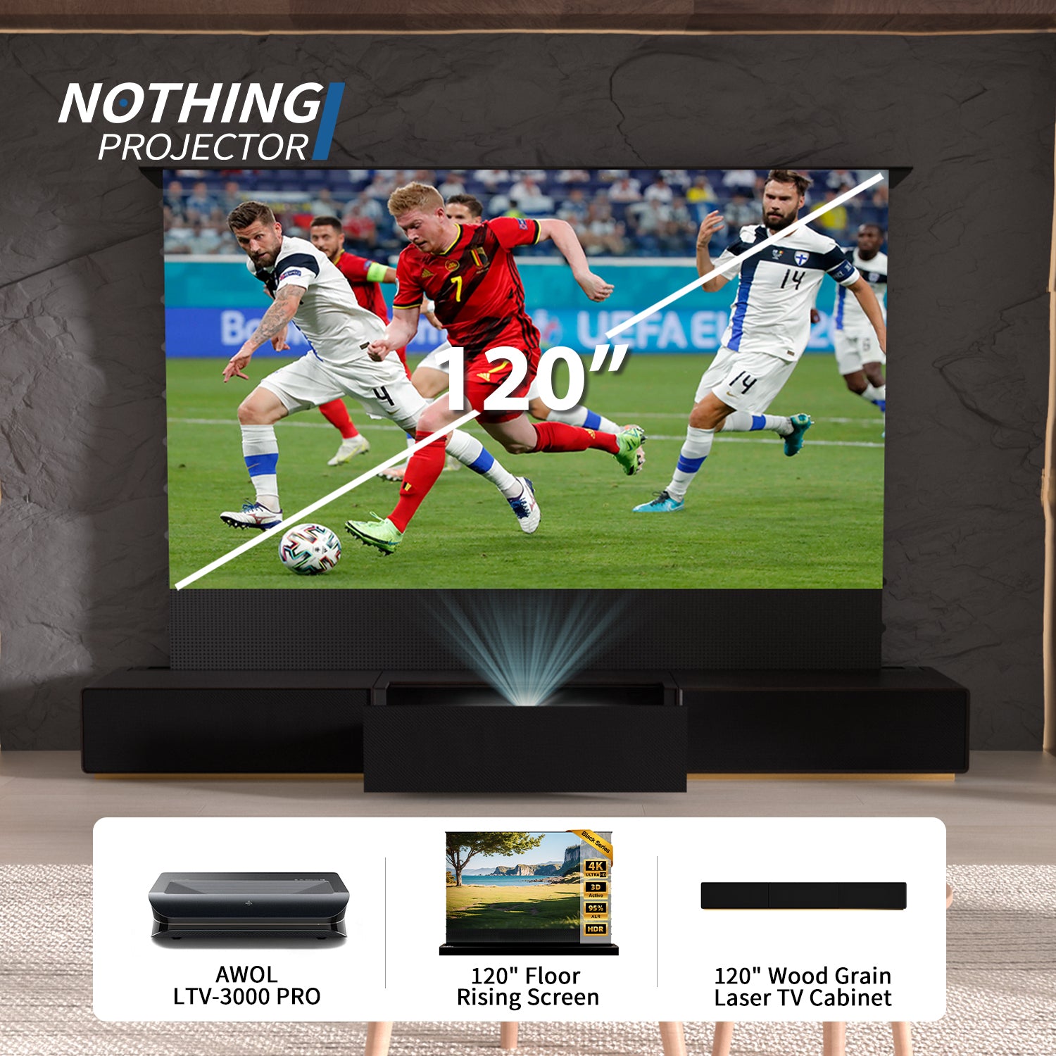 (Paquet) Awol Vision ltv-3000/3500 Pro + motorisé ALR Écran + Laser TV Armoire