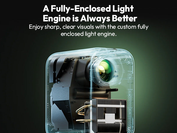 A fully-enclosed light engine for sharp, clear visuals on the Xming Page One projector