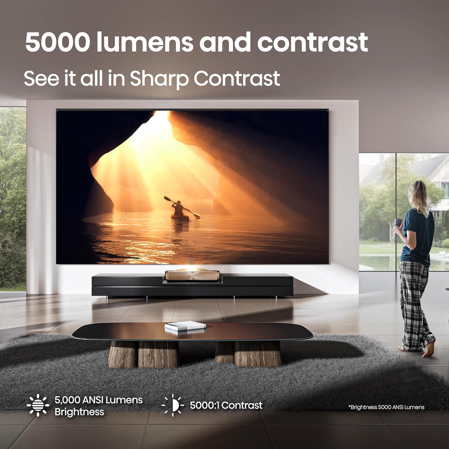 Hisense L9Q 4K UHD Ultra Short Throw Triple Laser Projector 5000 Lumens, 80"-200" Skærm Google TV Dolby Vision & Atmos Tunet af Devialet