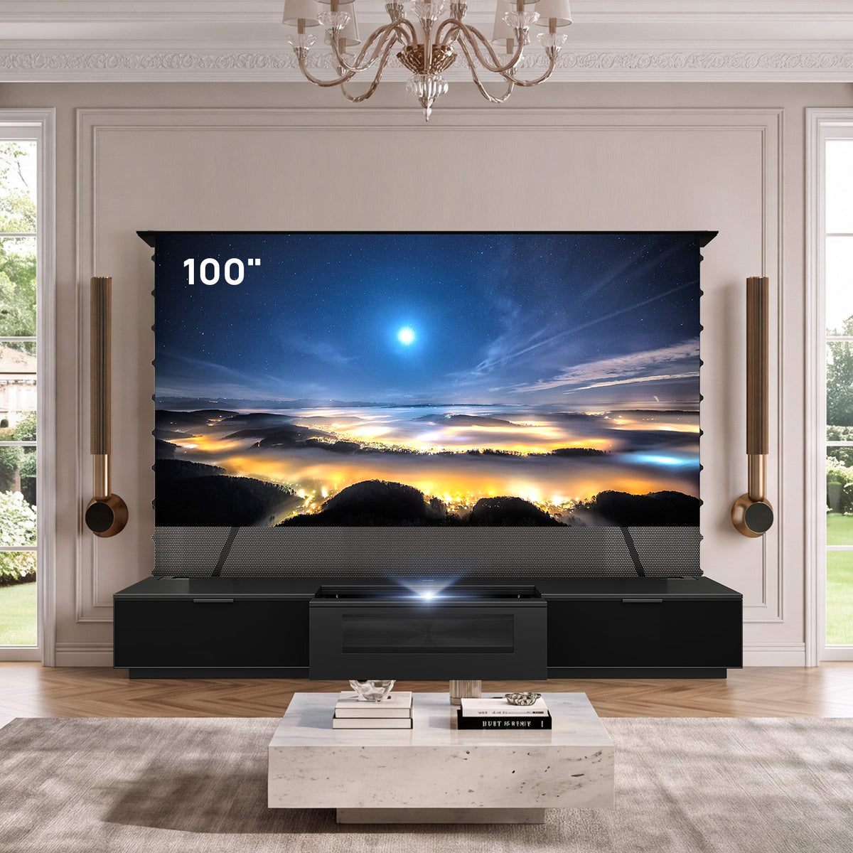 NothingProjector Berlin 100 inch motorized laser TV cabinet with glass doors