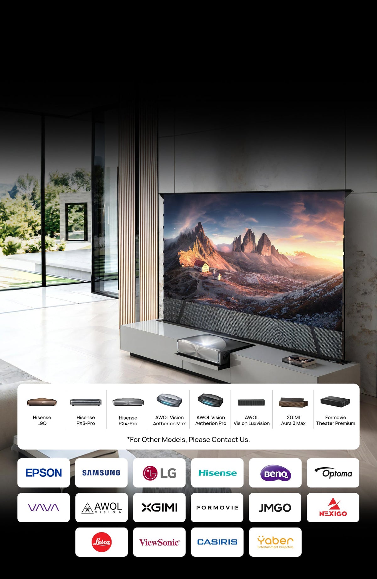 NothingProjector gray UST projector cabinet with an open middle compartment for ultra short throw projectors
